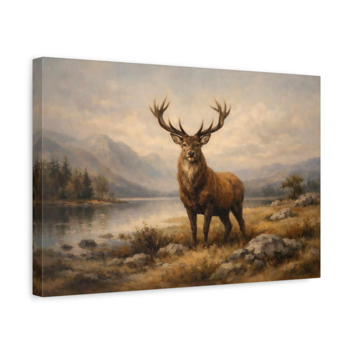 Side Mockup 4. Nature Stag Brown Stag shown as stretched canvas wall art
