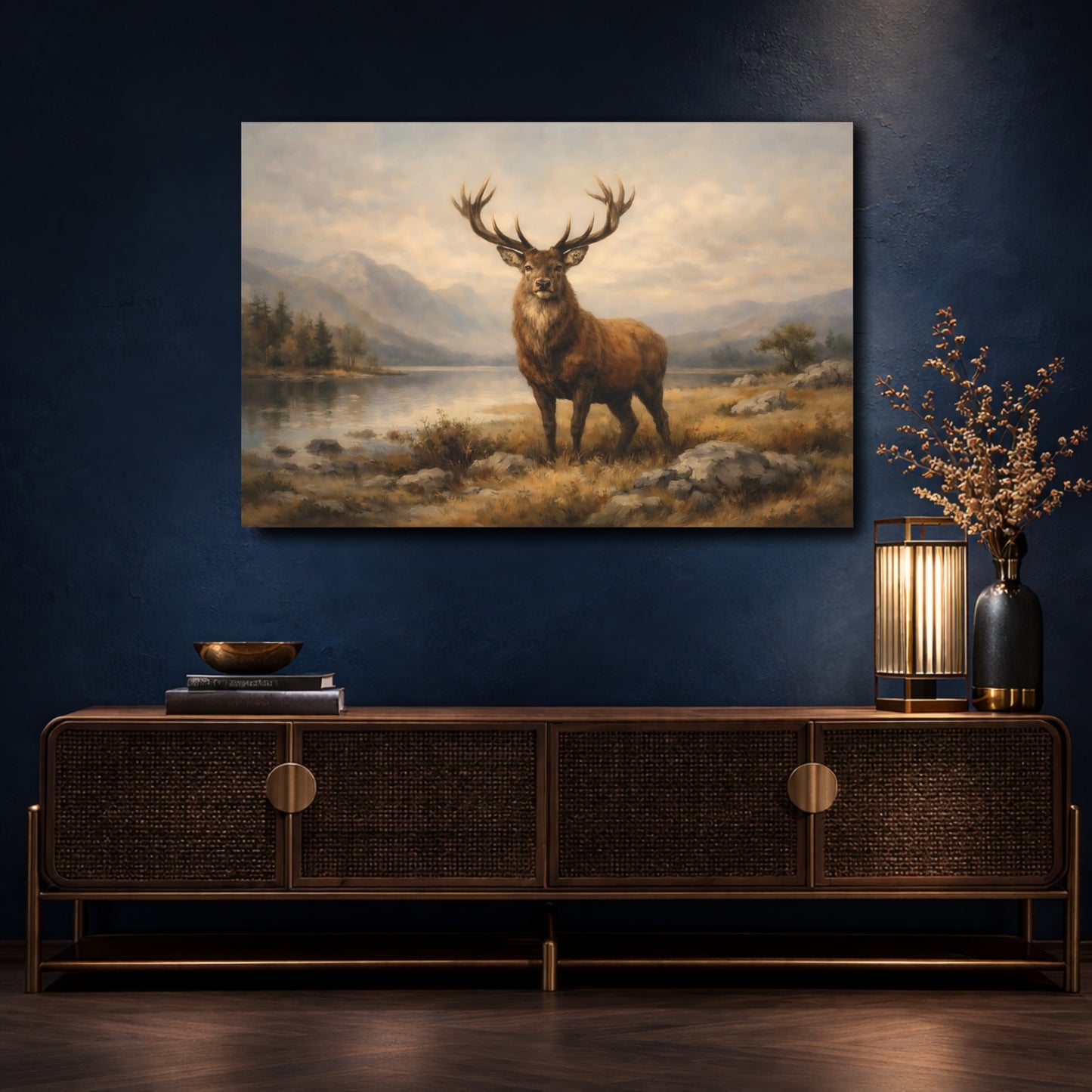 Mockup 4. Nature Stag Brown Stag shown as stretched canvas wall art