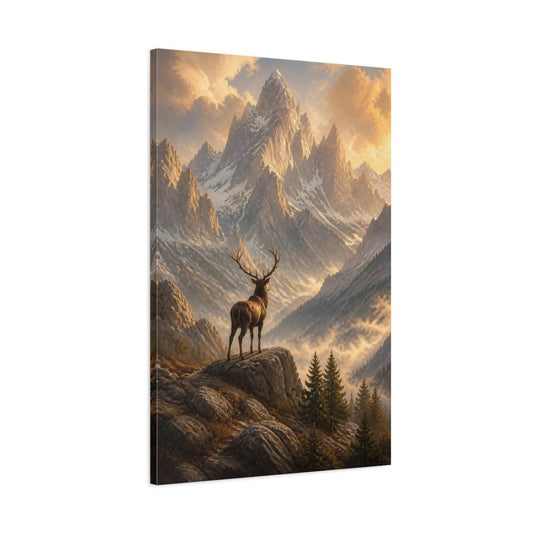 Nature Stag Golden Mountain Canvas Wall Art Print – Realistic Living Room, Above Console Table - YesArtYes