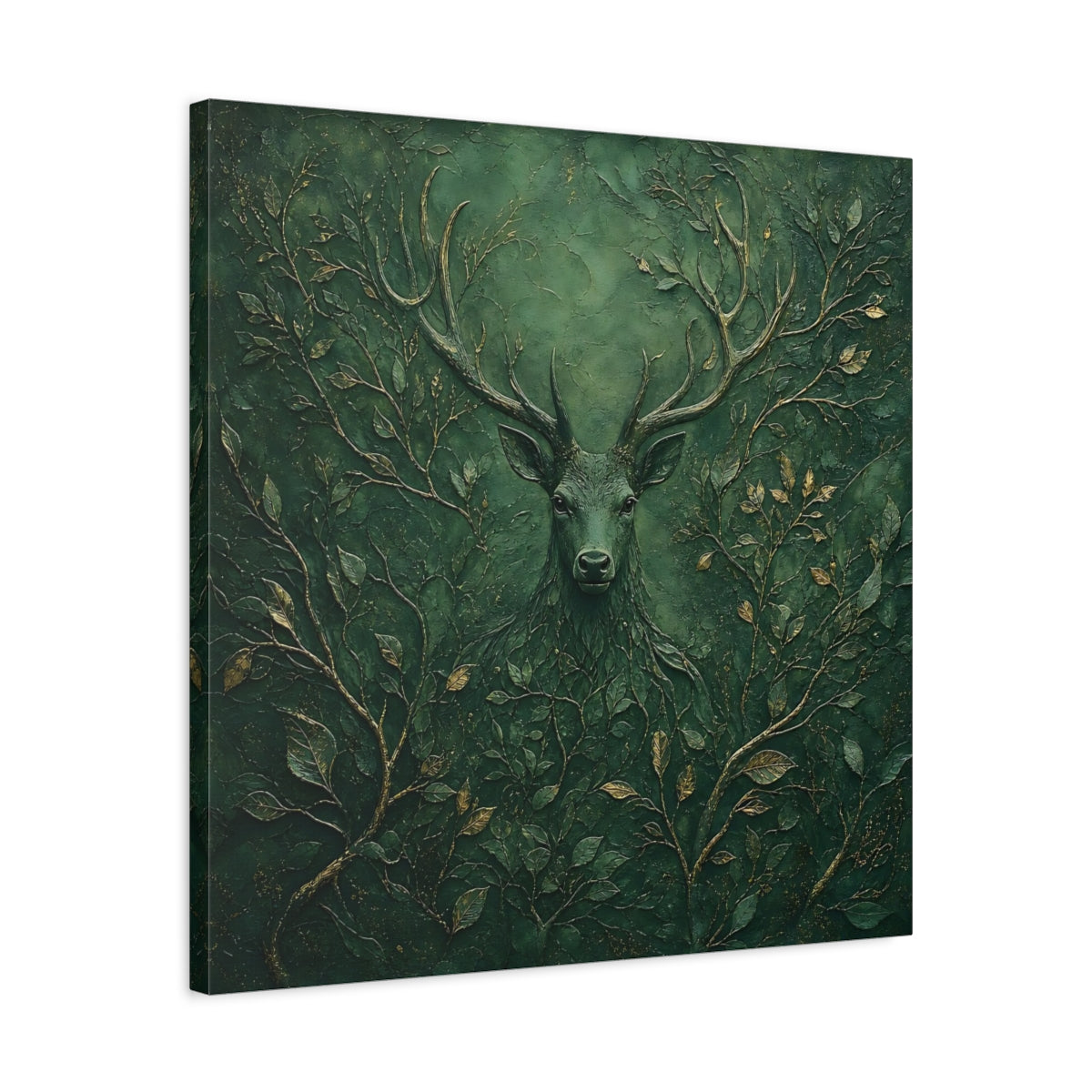 Side Mockup 4. Nature Stag Green Stag Art shown as stretched canvas wall art
