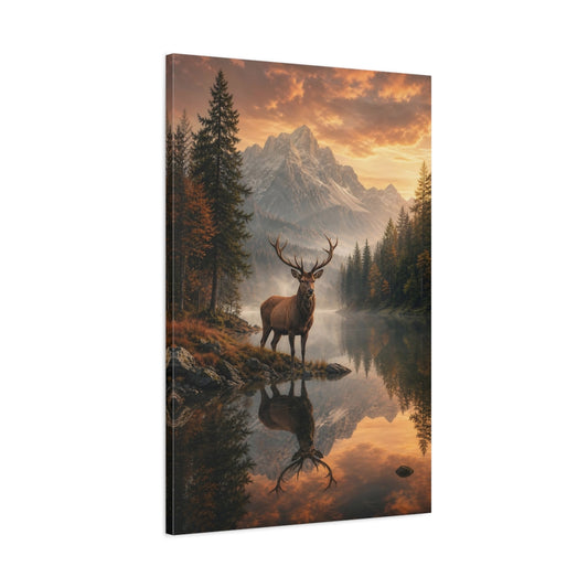 Main Mockup. Nature Stag Orange And Brown shown as stretched canvas wall art