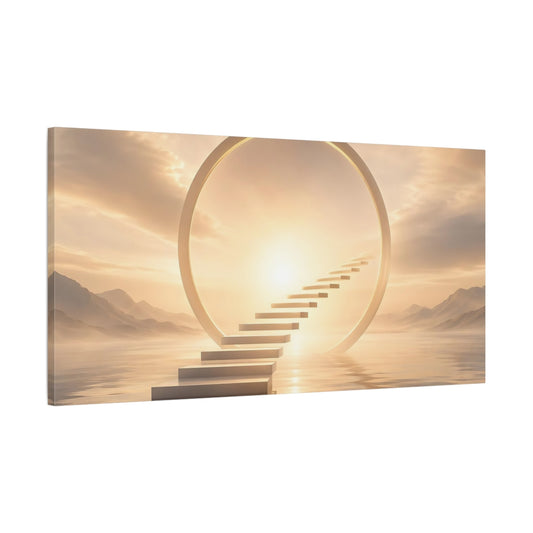 Main Mockup. Nature Stairway Golden Path shown as stretched canvas wall art