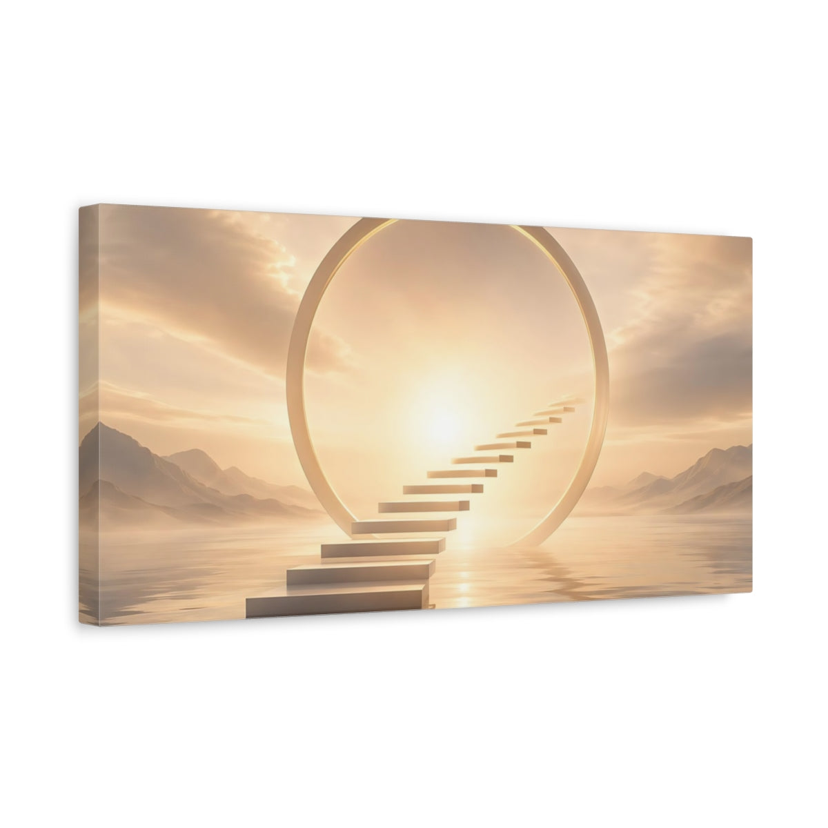 Side Mockup 3. Nature Stairway Golden Path shown as stretched canvas wall art