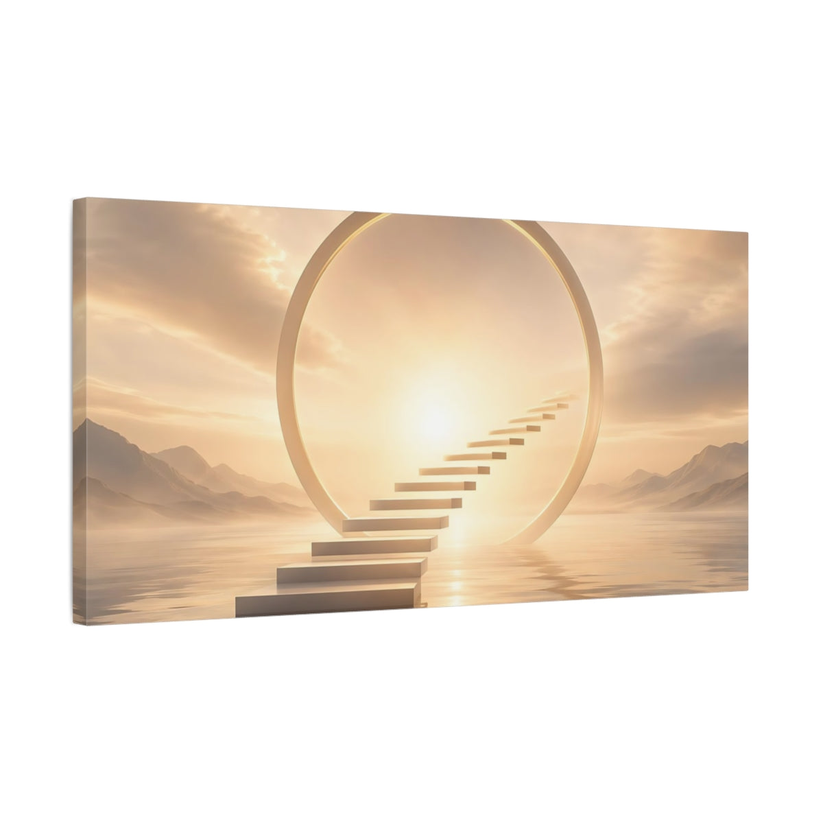 Side Mockup 1. Nature Stairway Golden Path shown as stretched canvas wall art