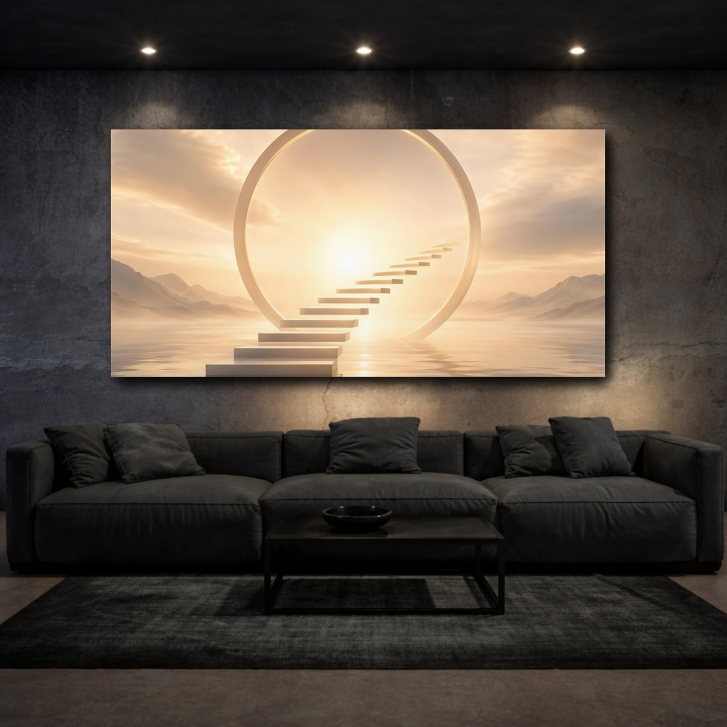 Mockup 2. Nature Stairway Golden Path shown as stretched canvas wall art