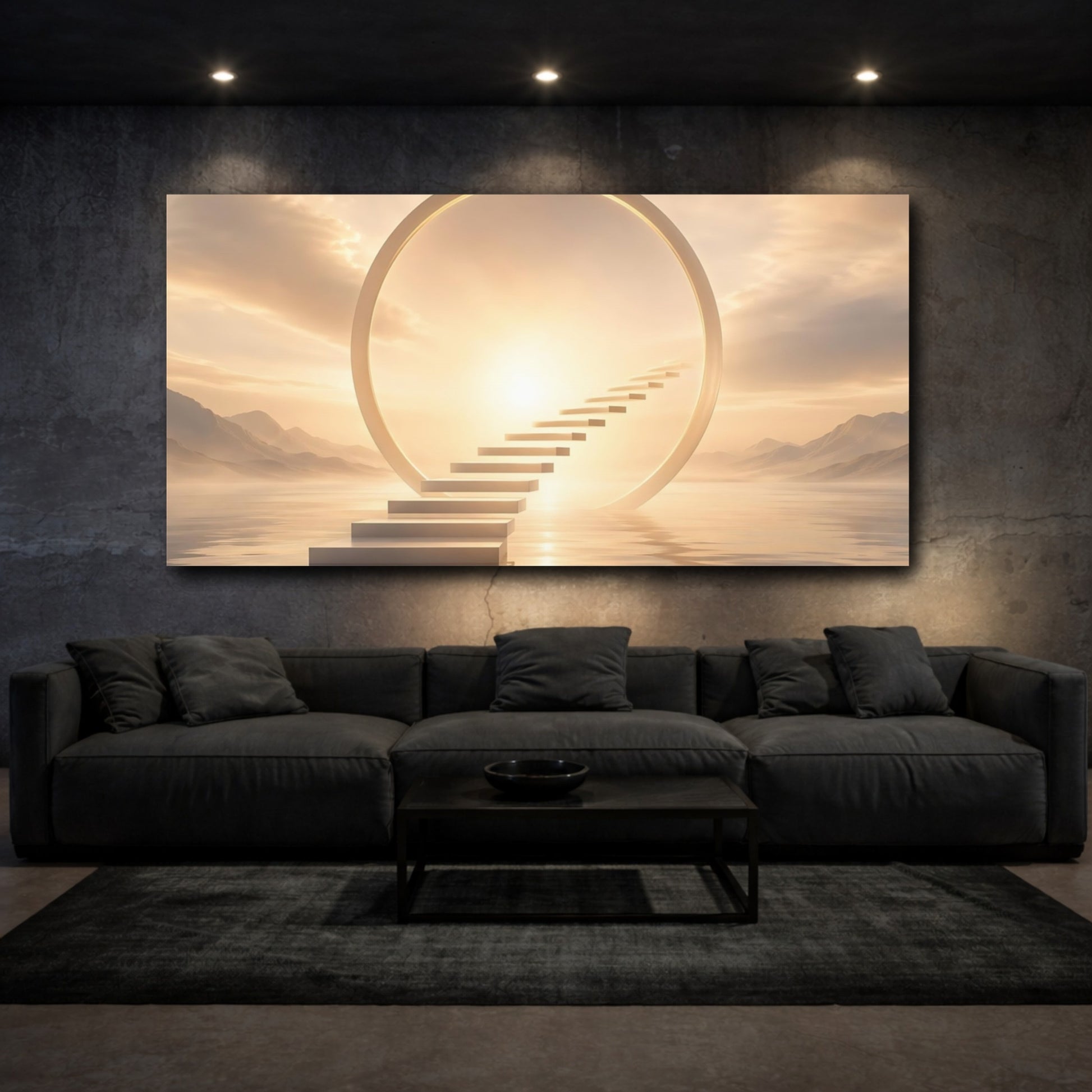 Mockup 2. Nature Stairway Golden Path shown as stretched canvas wall art