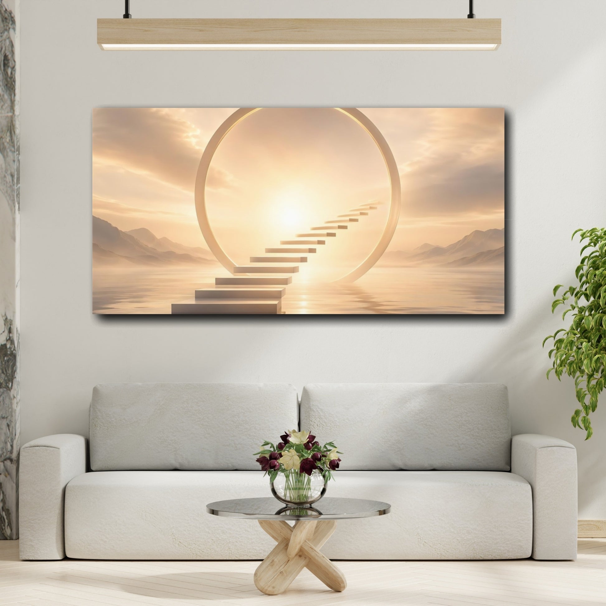 Mockup 4. Nature Stairway Golden Path shown as stretched canvas wall art