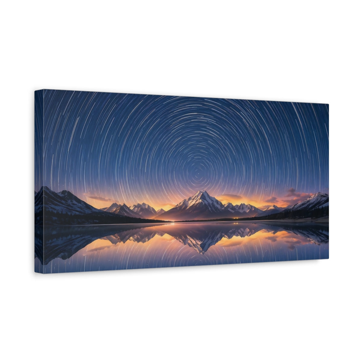 Side Mockup 3. Nature Star Trails Star Trails Mountains shown as stretched canvas wall art