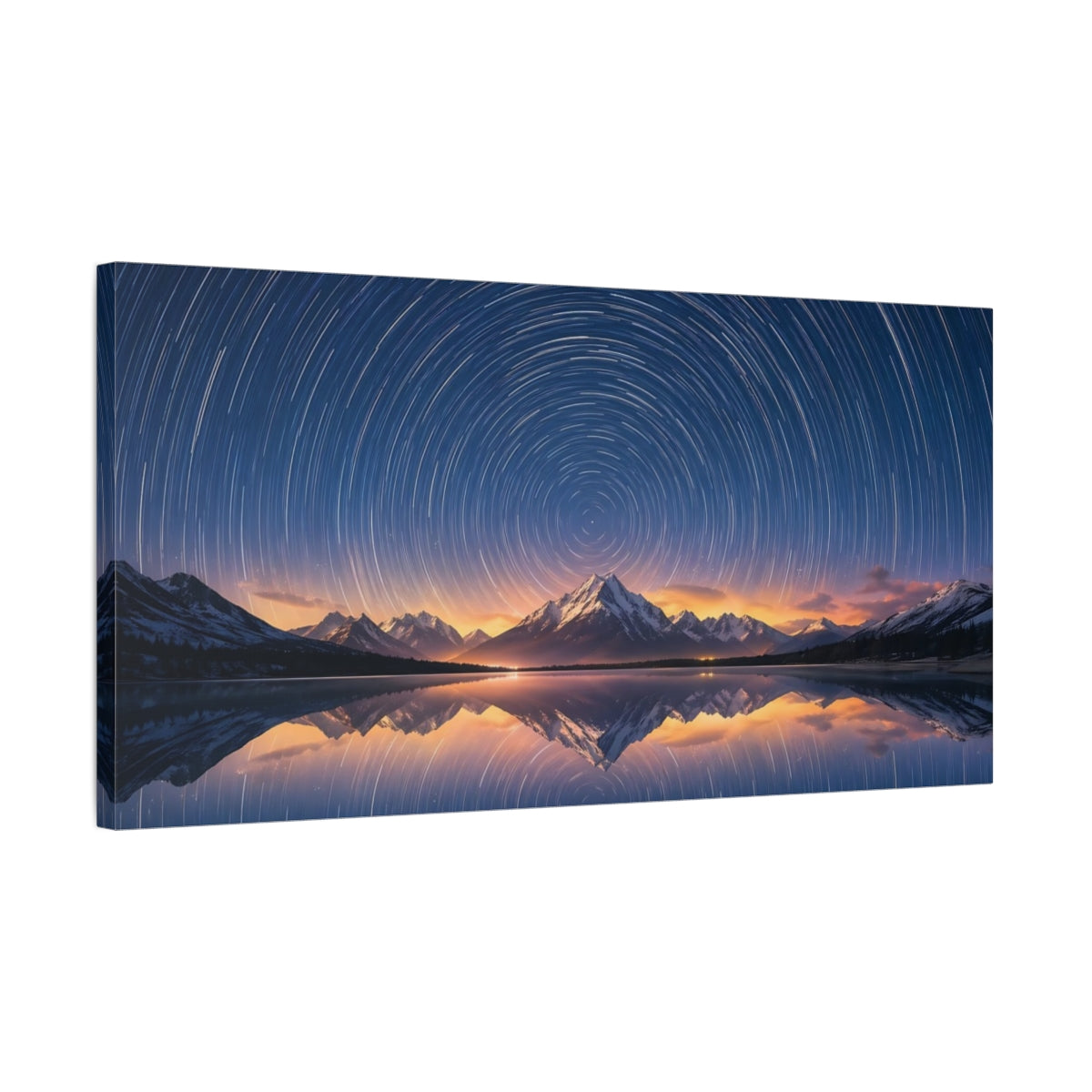 Side Mockup 1. Nature Star Trails Star Trails Mountains shown as stretched canvas wall art
