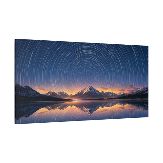 Main Mockup. Nature Star Trails Star Trails Mountains shown as stretched canvas wall art