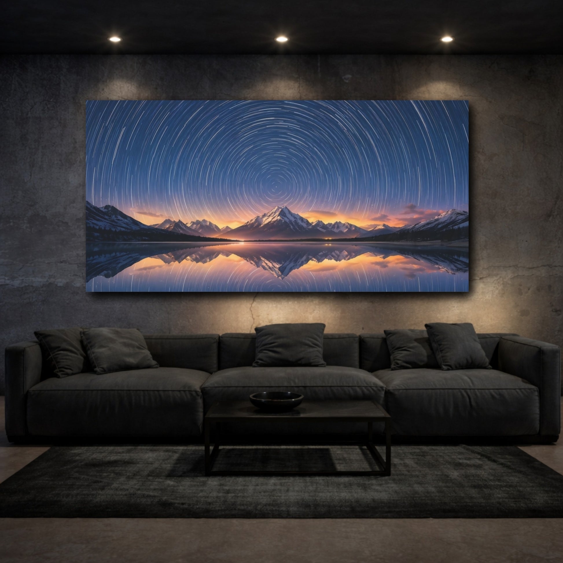 Mockup 2. Nature Star Trails Star Trails Mountains shown as stretched canvas wall art