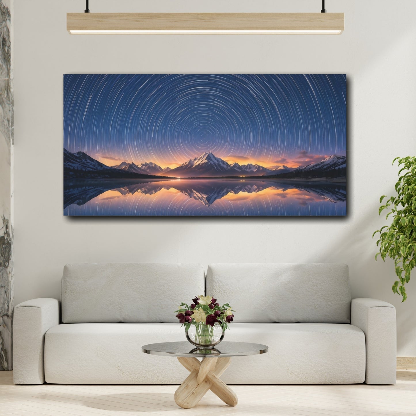 Mockup 3. Nature Star Trails Star Trails Mountains shown as stretched canvas wall art