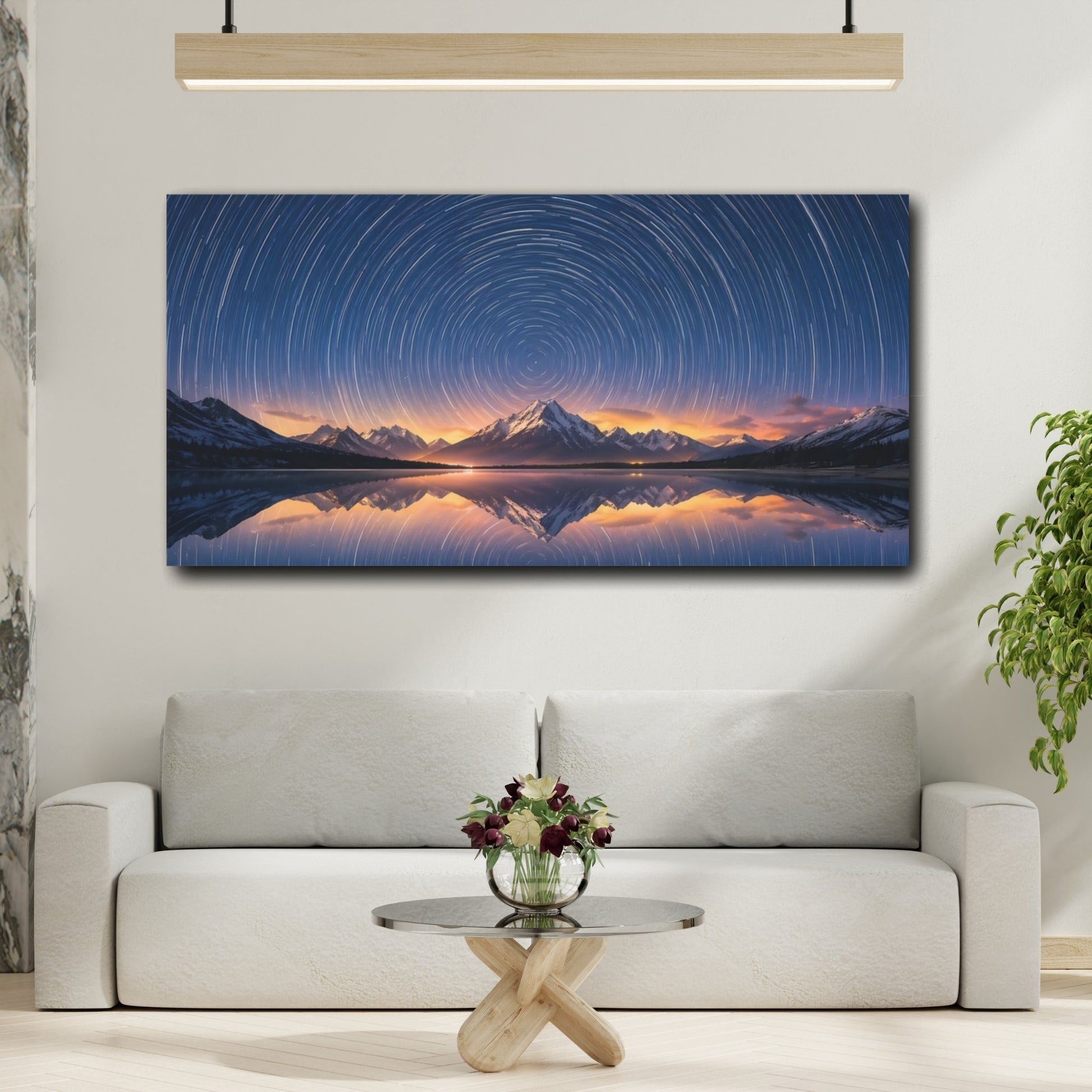 Mockup 3. Nature Star Trails Star Trails Mountains shown as stretched canvas wall art
