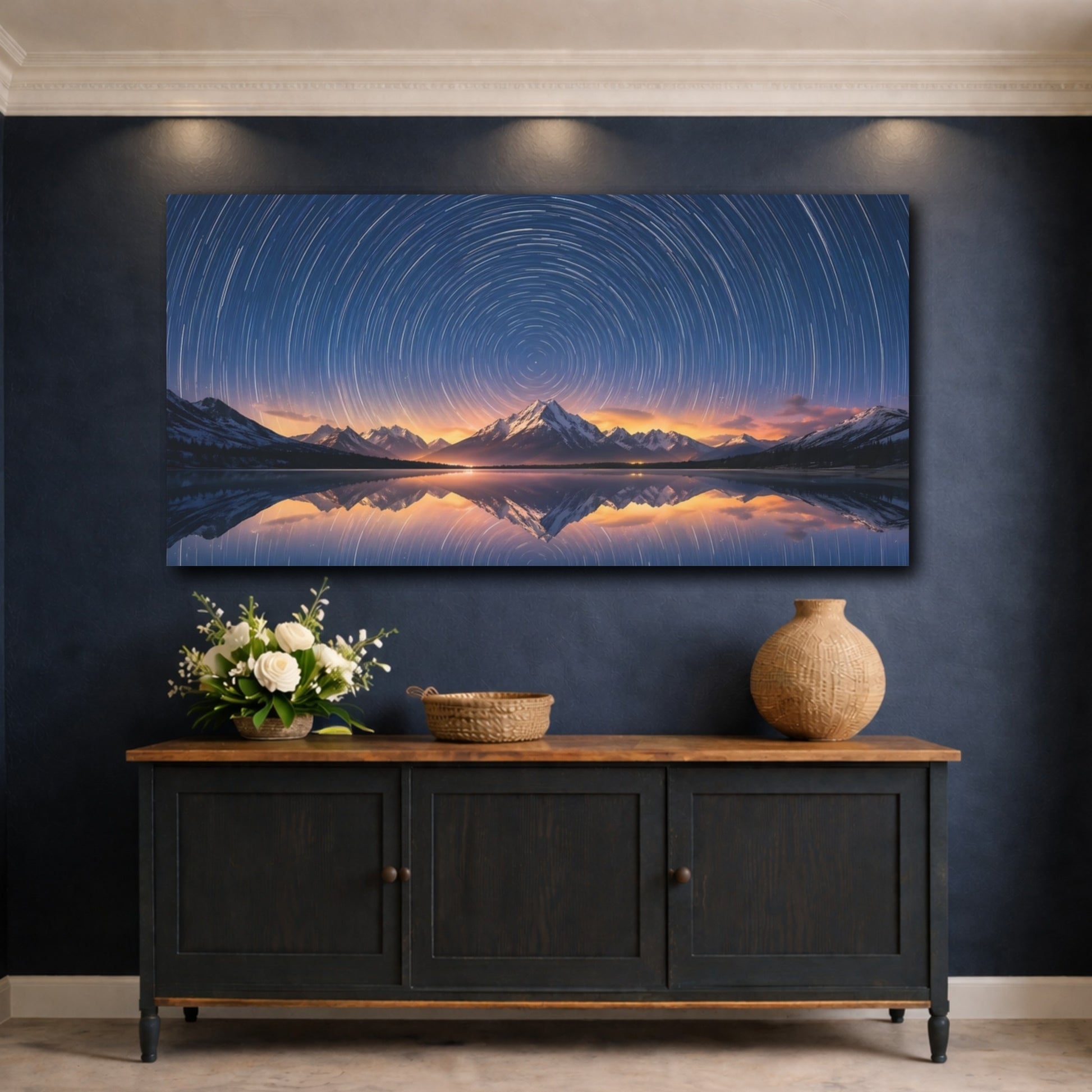 Mockup 4. Nature Star Trails Star Trails Mountains shown as stretched canvas wall art