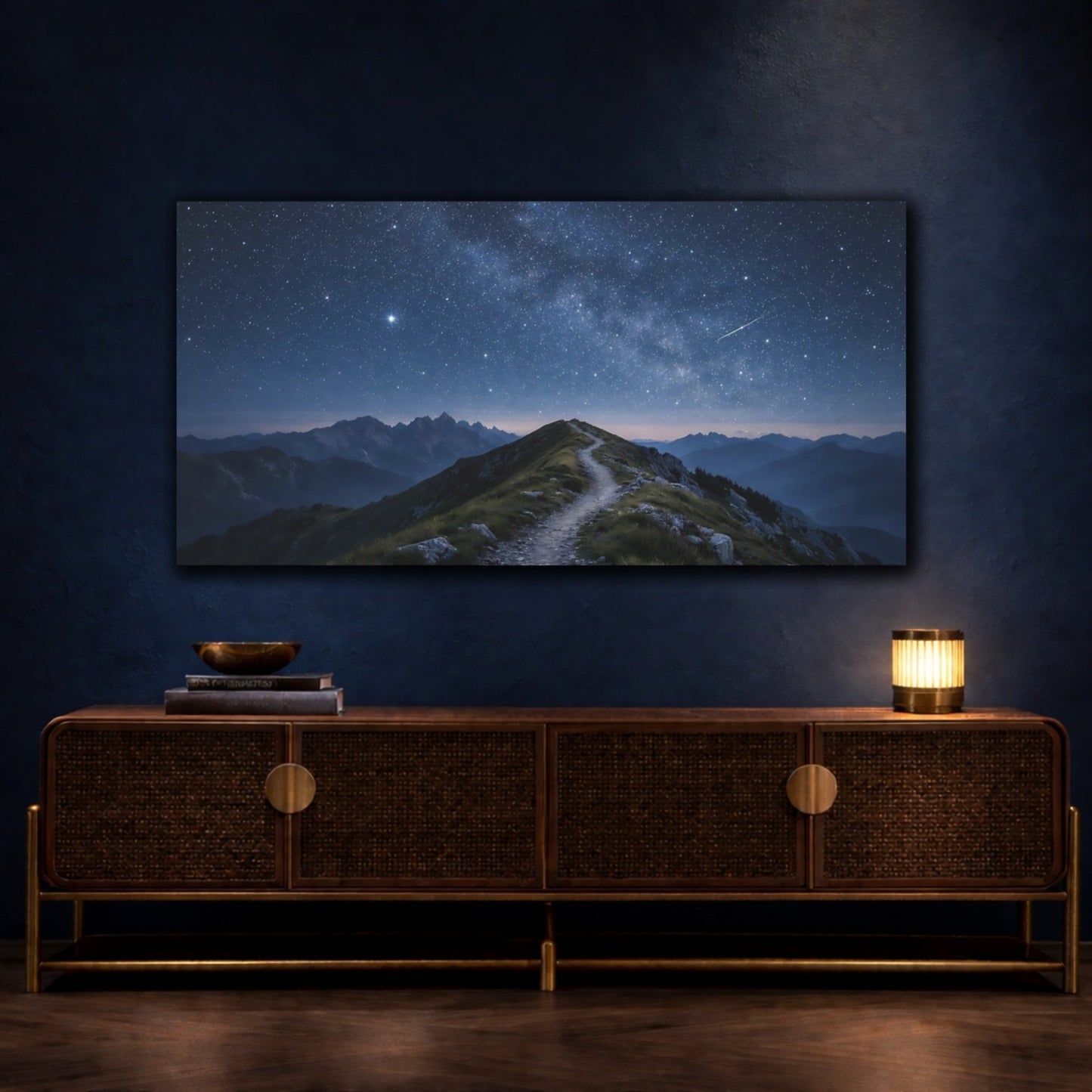Nature Starry Mountain Night - Canvas Wall Art Print - YesArtYes