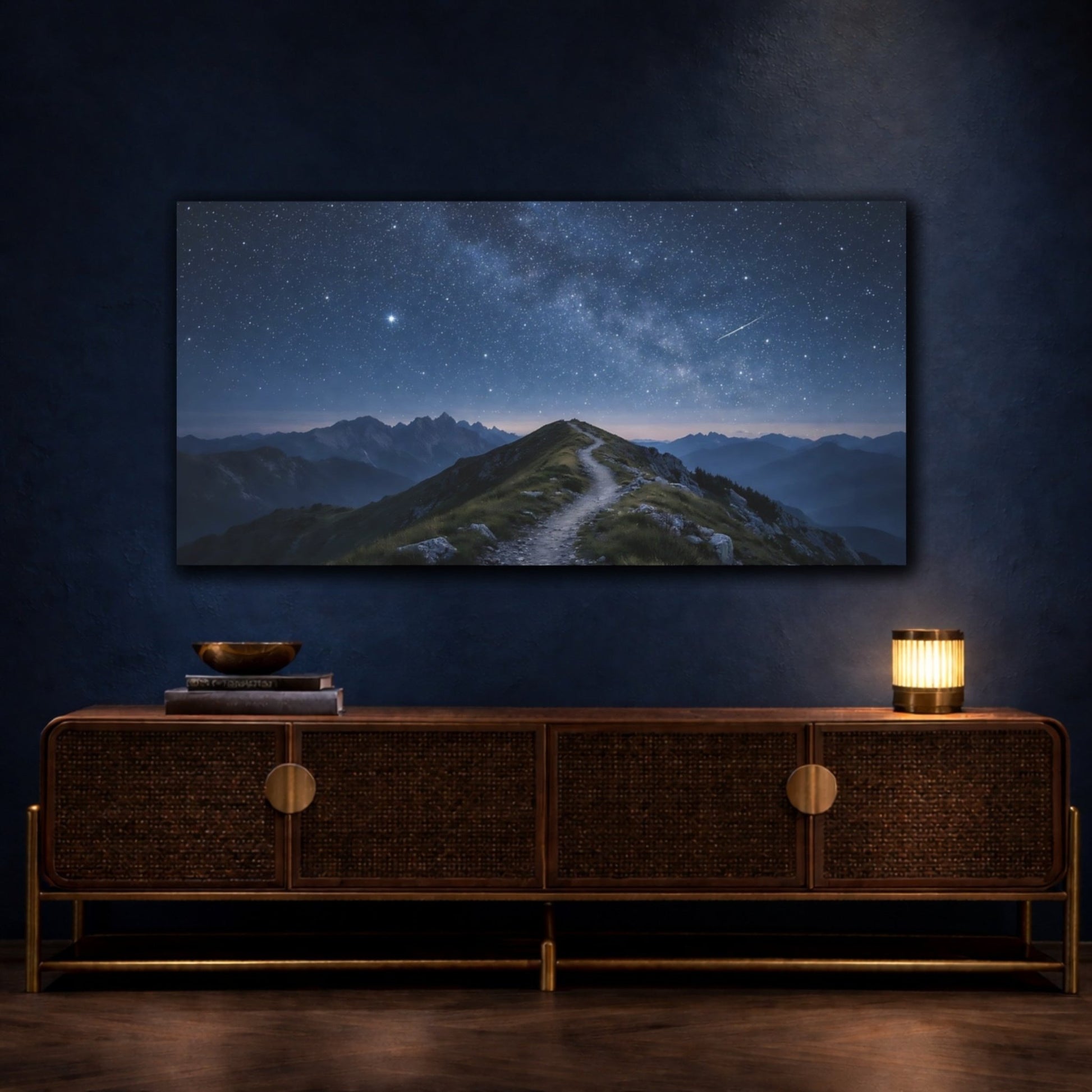 Nature Starry Mountain Night - Canvas Wall Art Print - YesArtYes