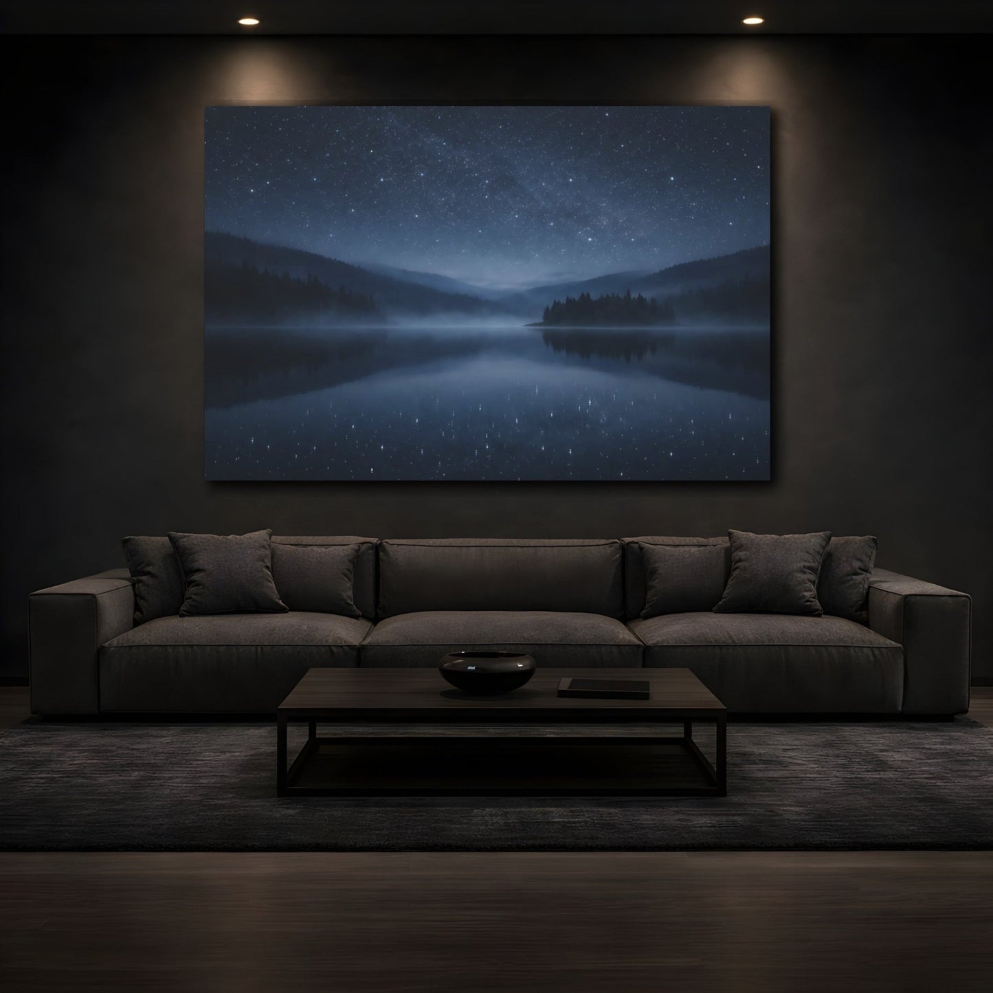 Nature Starry Night Blue Landscape - Canvas Wall Art Print - YesArtYes