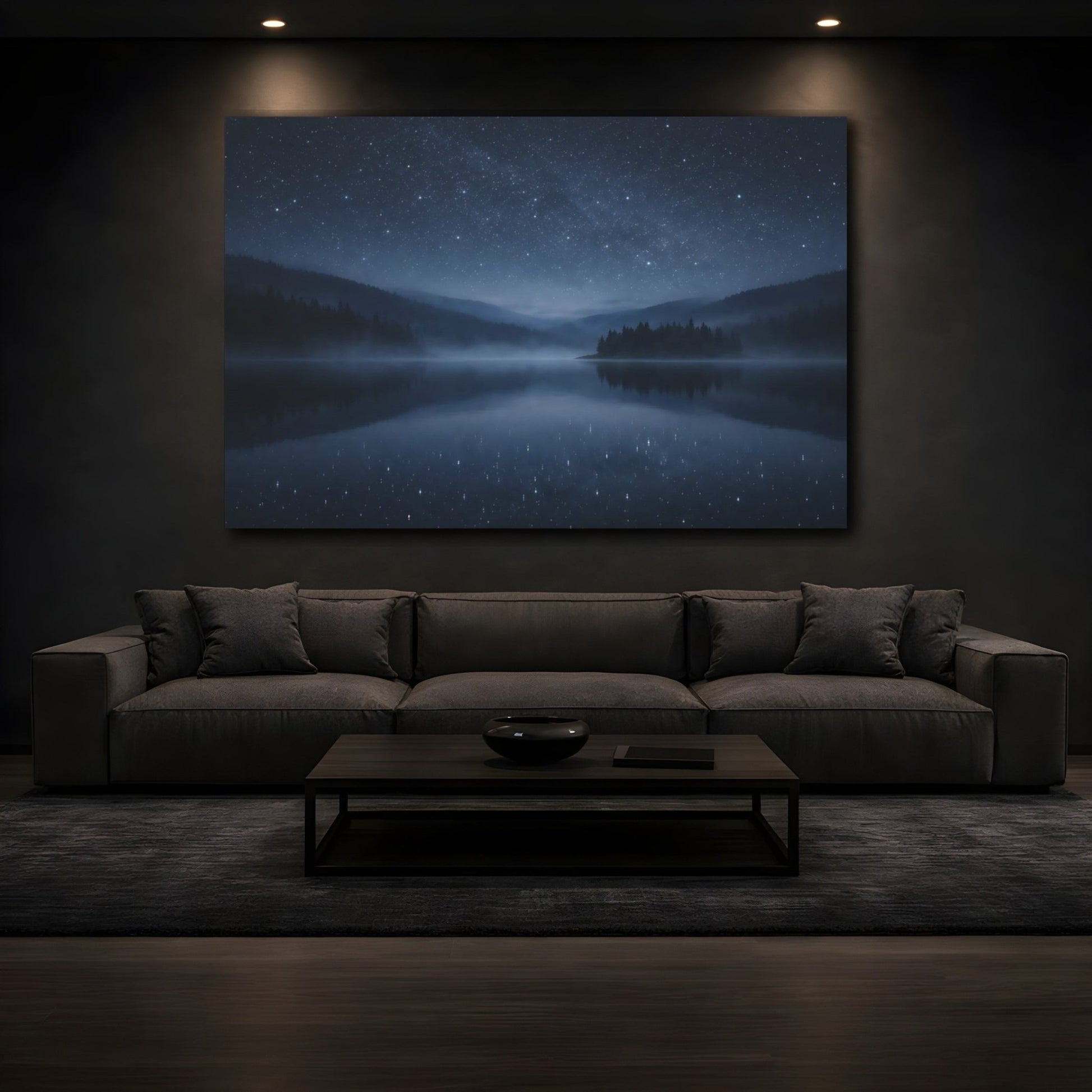 Nature Starry Night Blue Landscape - Canvas Wall Art Print - YesArtYes