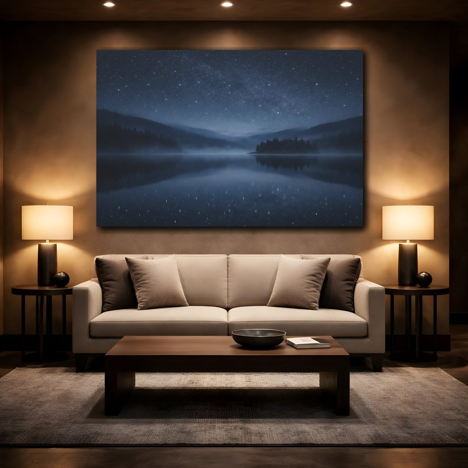 Nature Starry Night Blue Landscape - Canvas Wall Art Print - YesArtYes