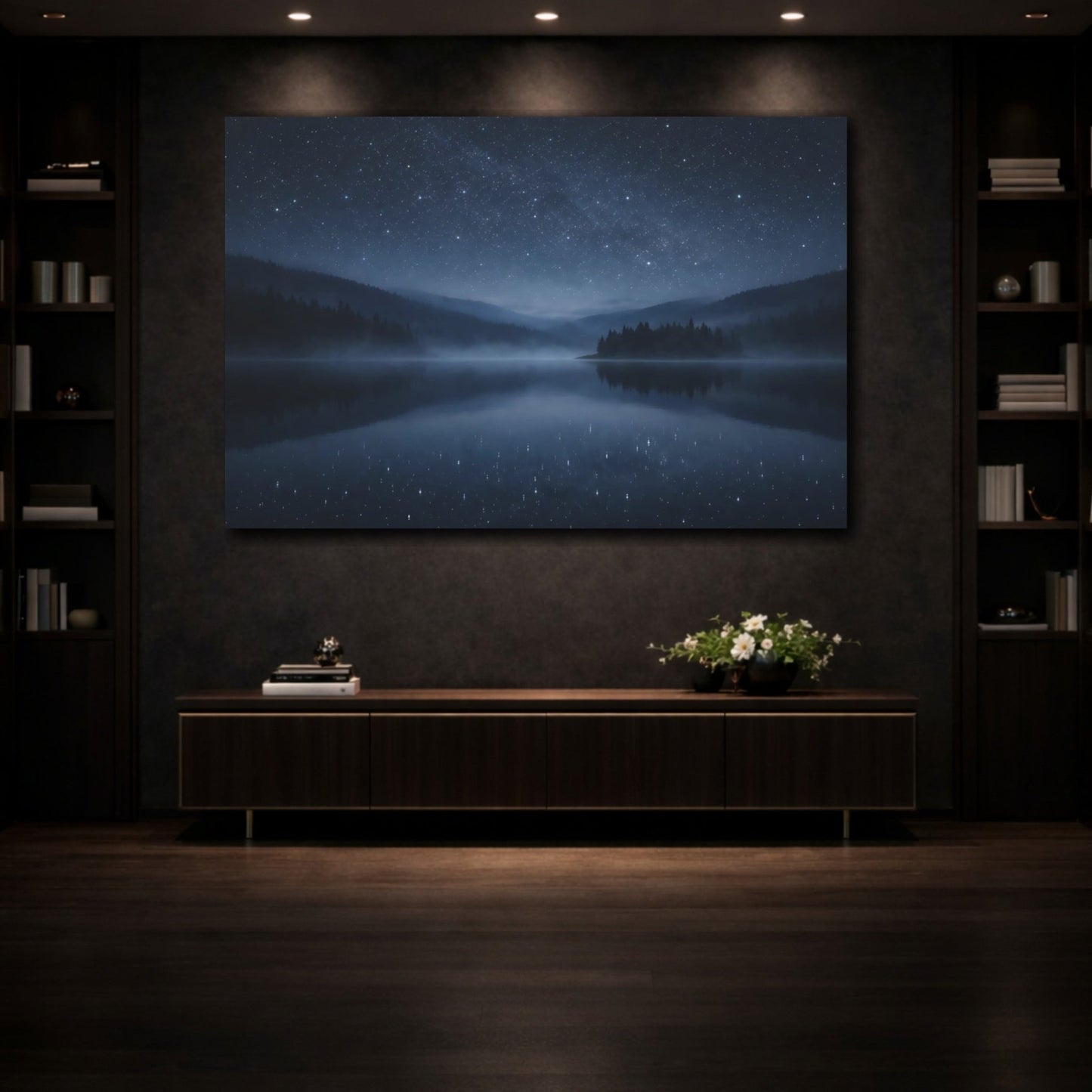 Nature Starry Night Blue Landscape - Canvas Wall Art Print - YesArtYes