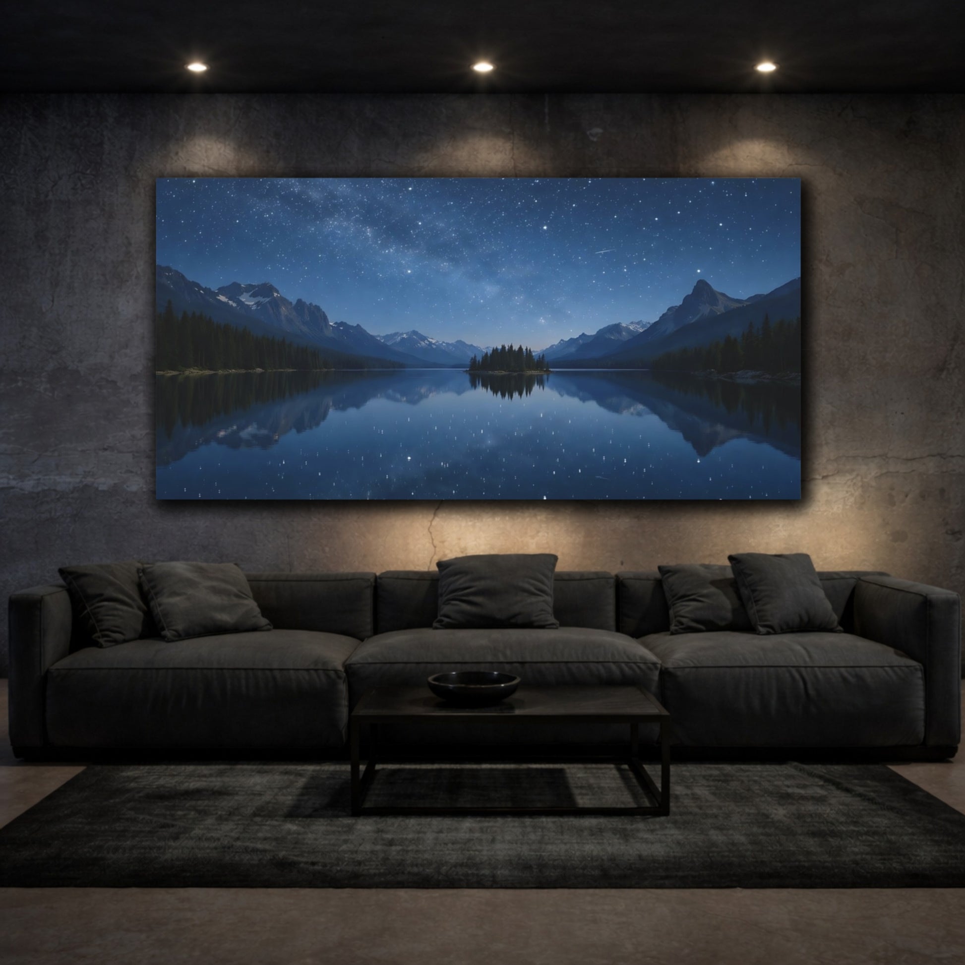 Mockup 2. Nature Starry Night Blue Night Sky shown as stretched canvas wall art