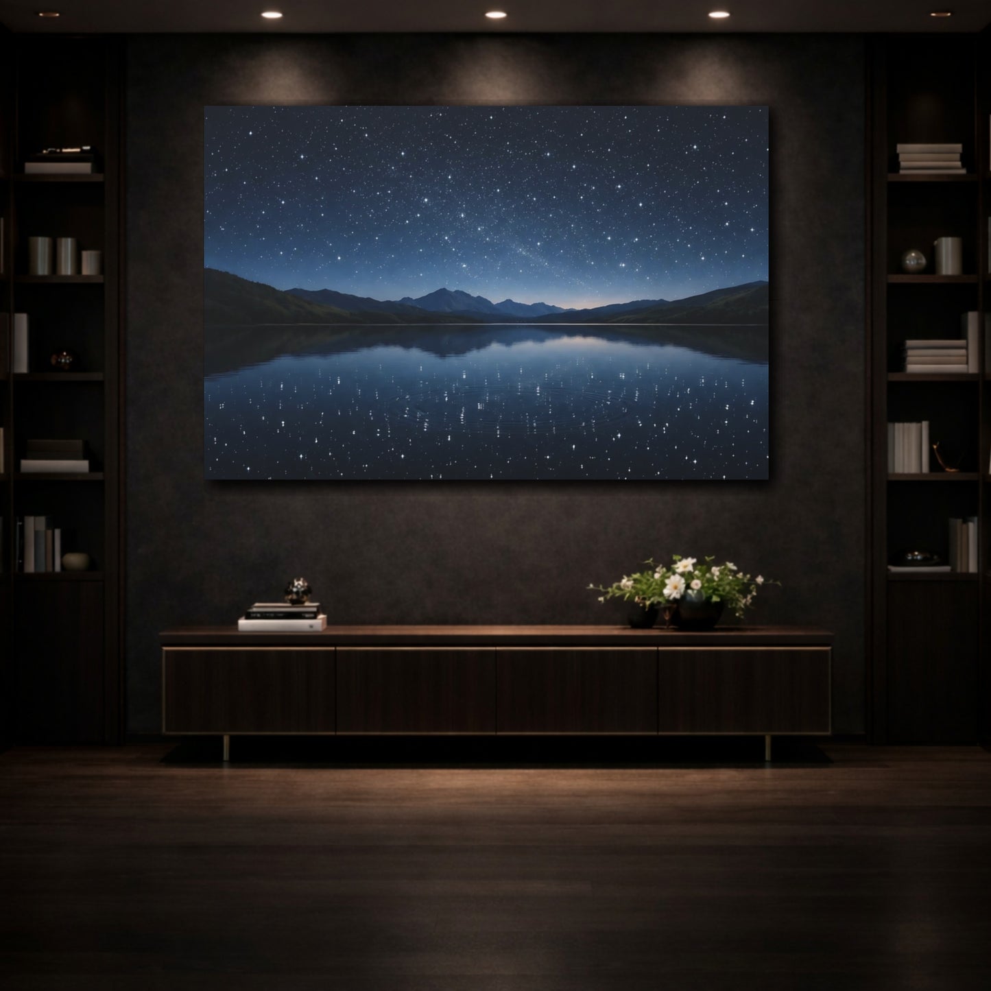 Mockup 3. Nature Starry Night Blue Night Sky shown as stretched canvas wall art