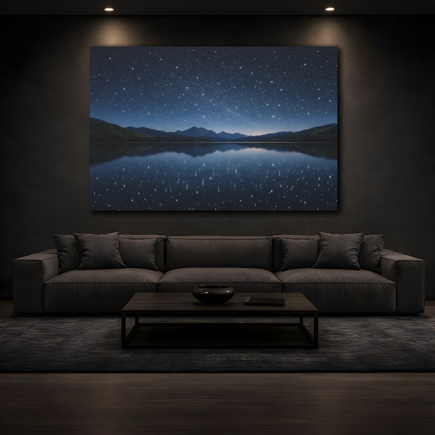 Mockup 4. Nature Starry Night Blue Night Sky shown as stretched canvas wall art