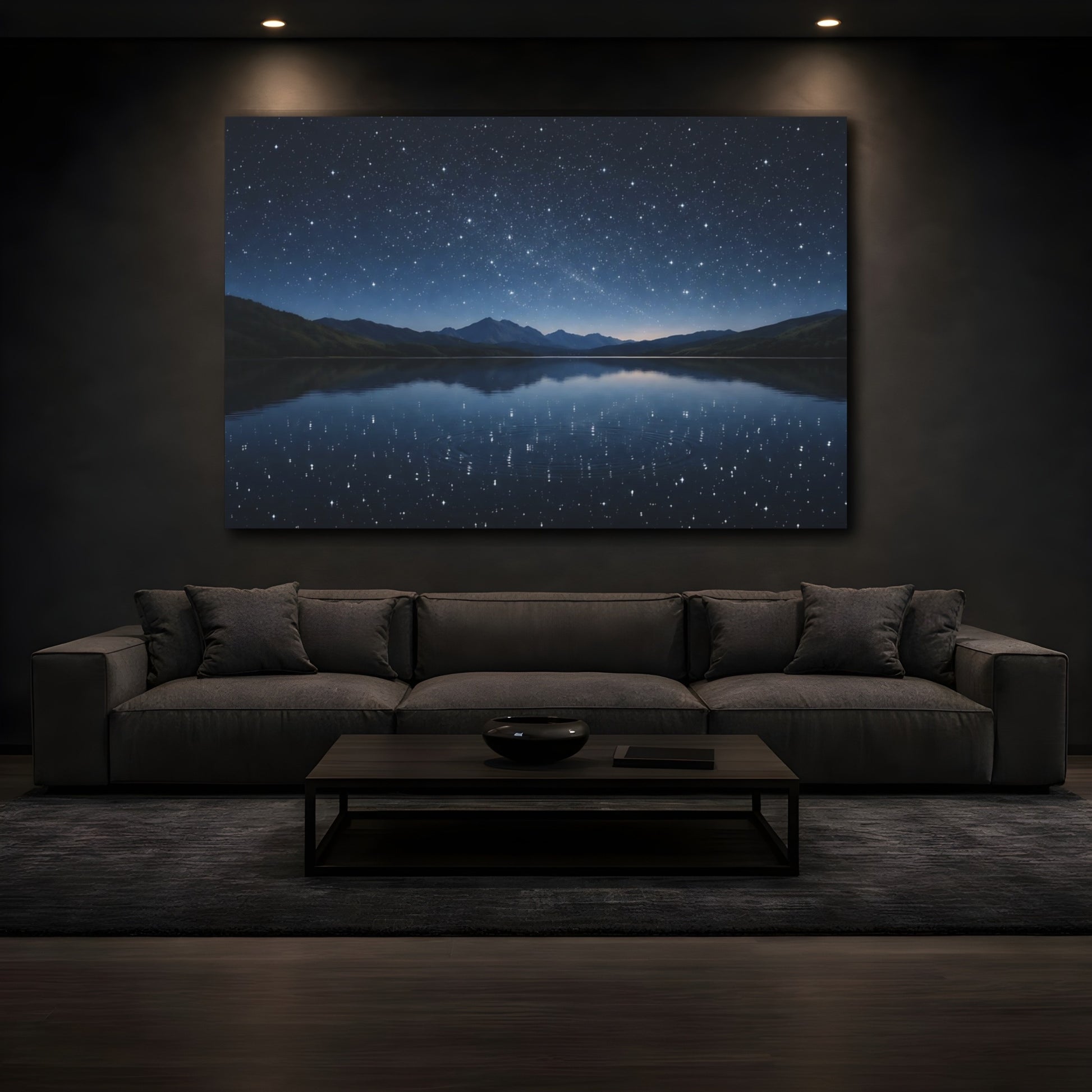 Mockup 4. Nature Starry Night Blue Night Sky shown as stretched canvas wall art