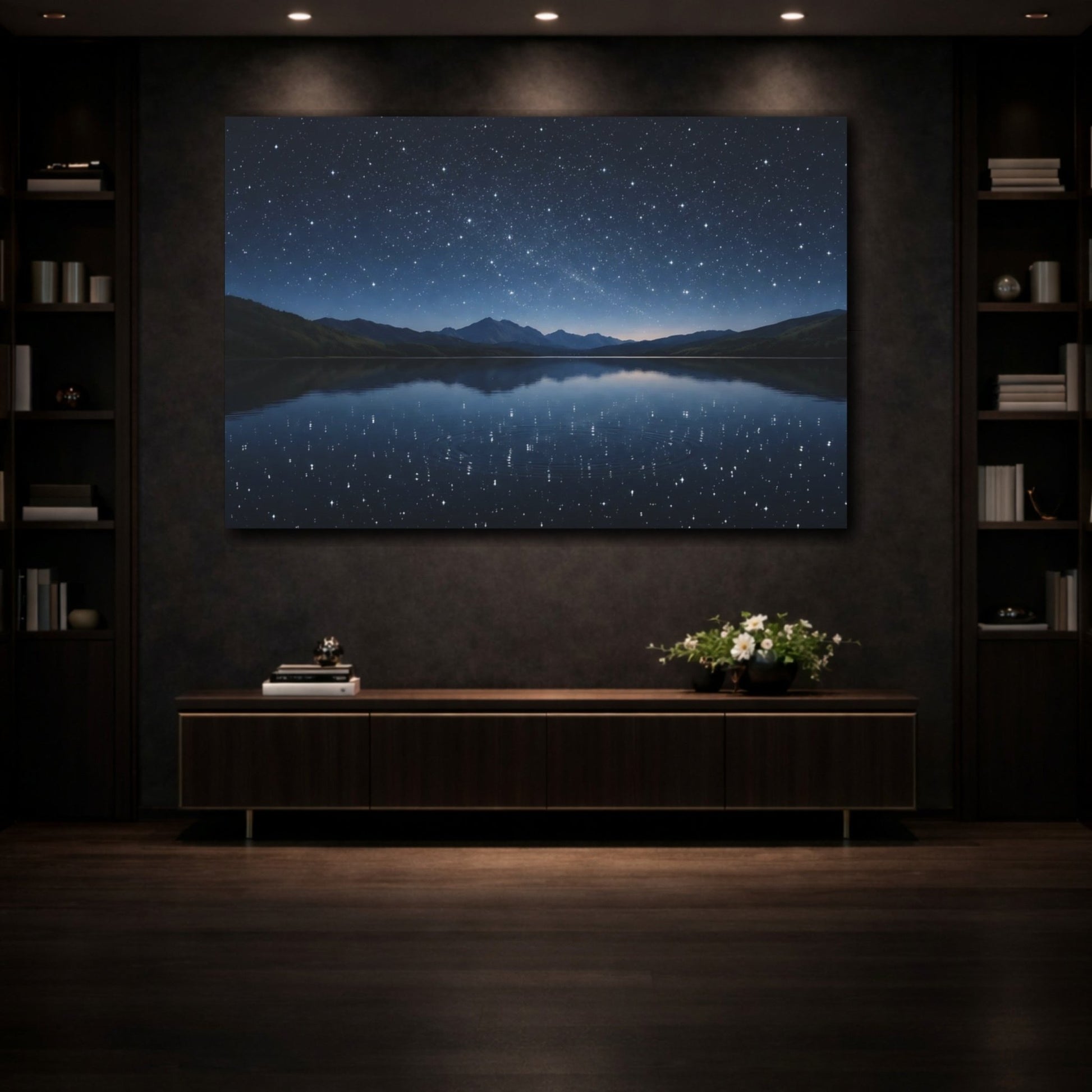 Nature Starry Night Blue Sky - Canvas Wall Art Print - YesArtYes