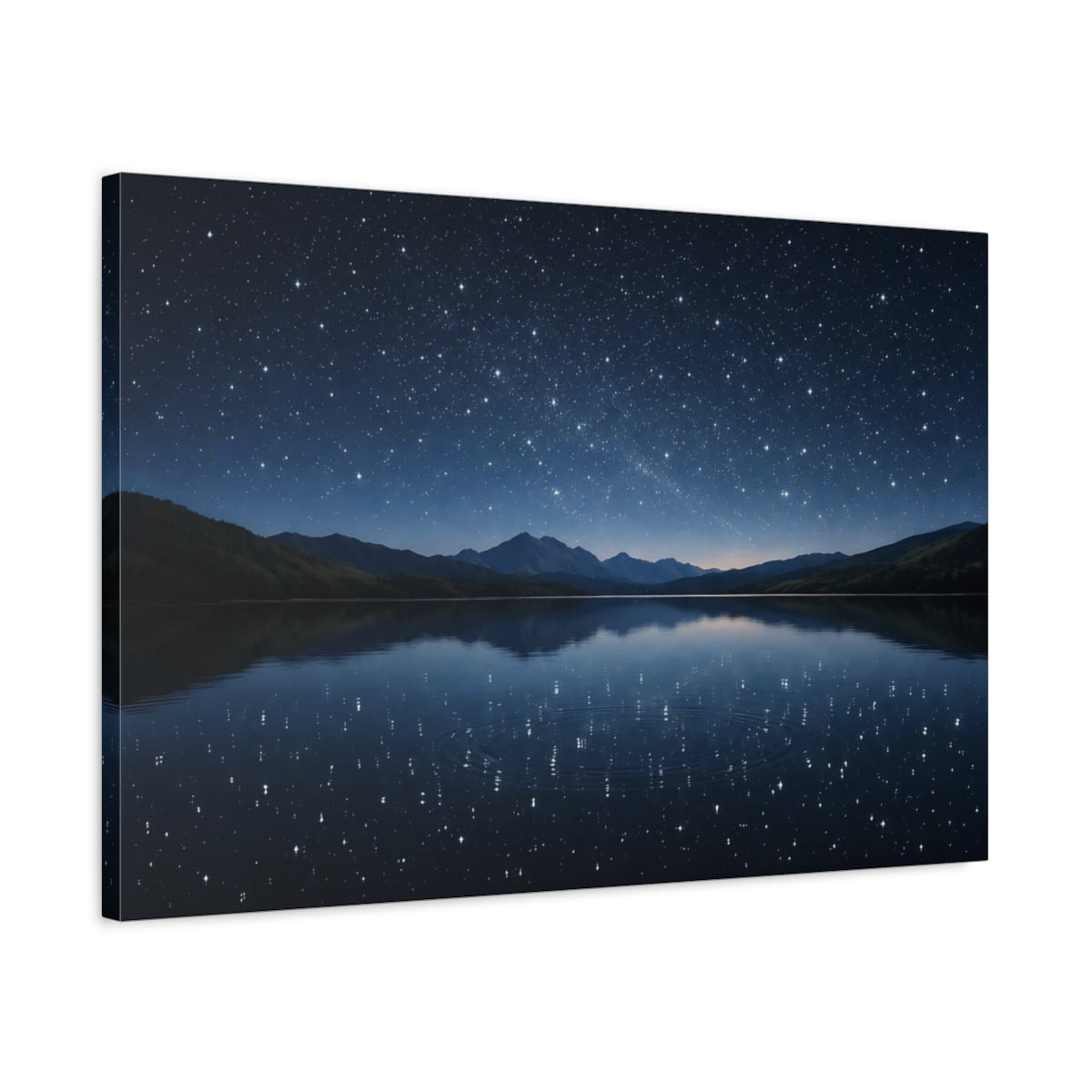 Side Mockup 2. Nature Starry Night Blue Night Sky shown as stretched canvas wall art