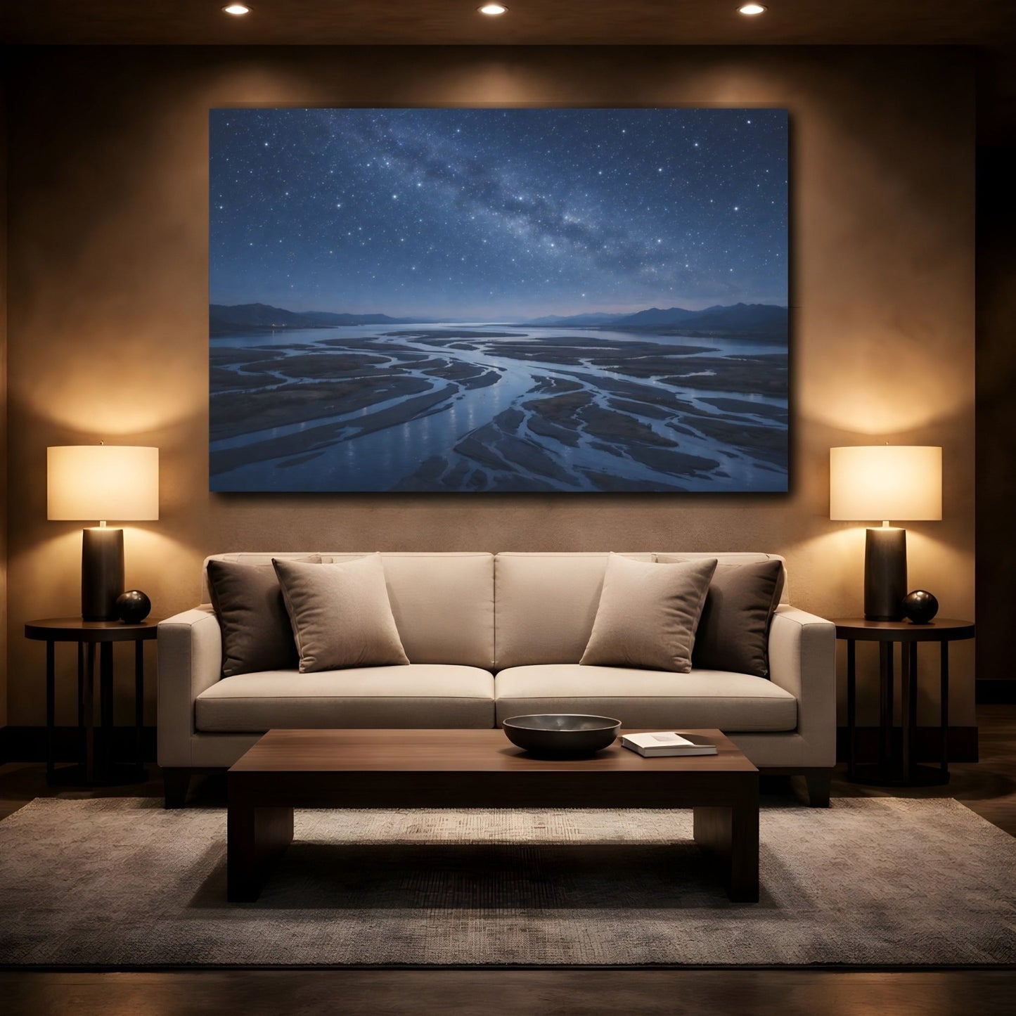Nature Starry River Blue - Canvas Wall Art Print - YesArtYes
