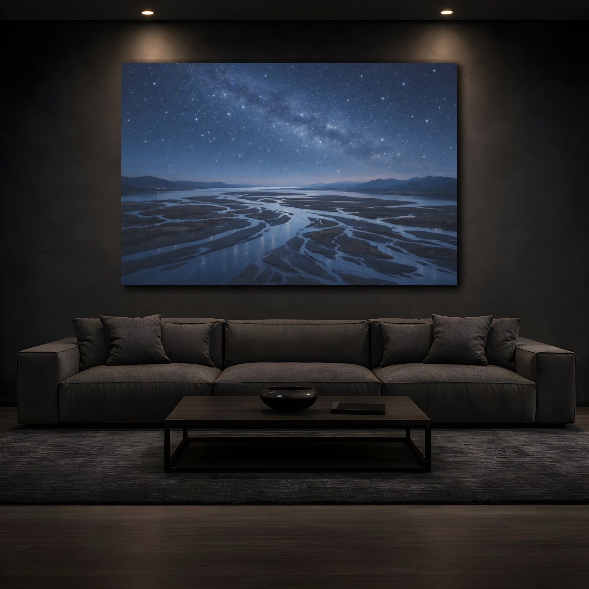Nature Starry River Blue - Canvas Wall Art Print - YesArtYes