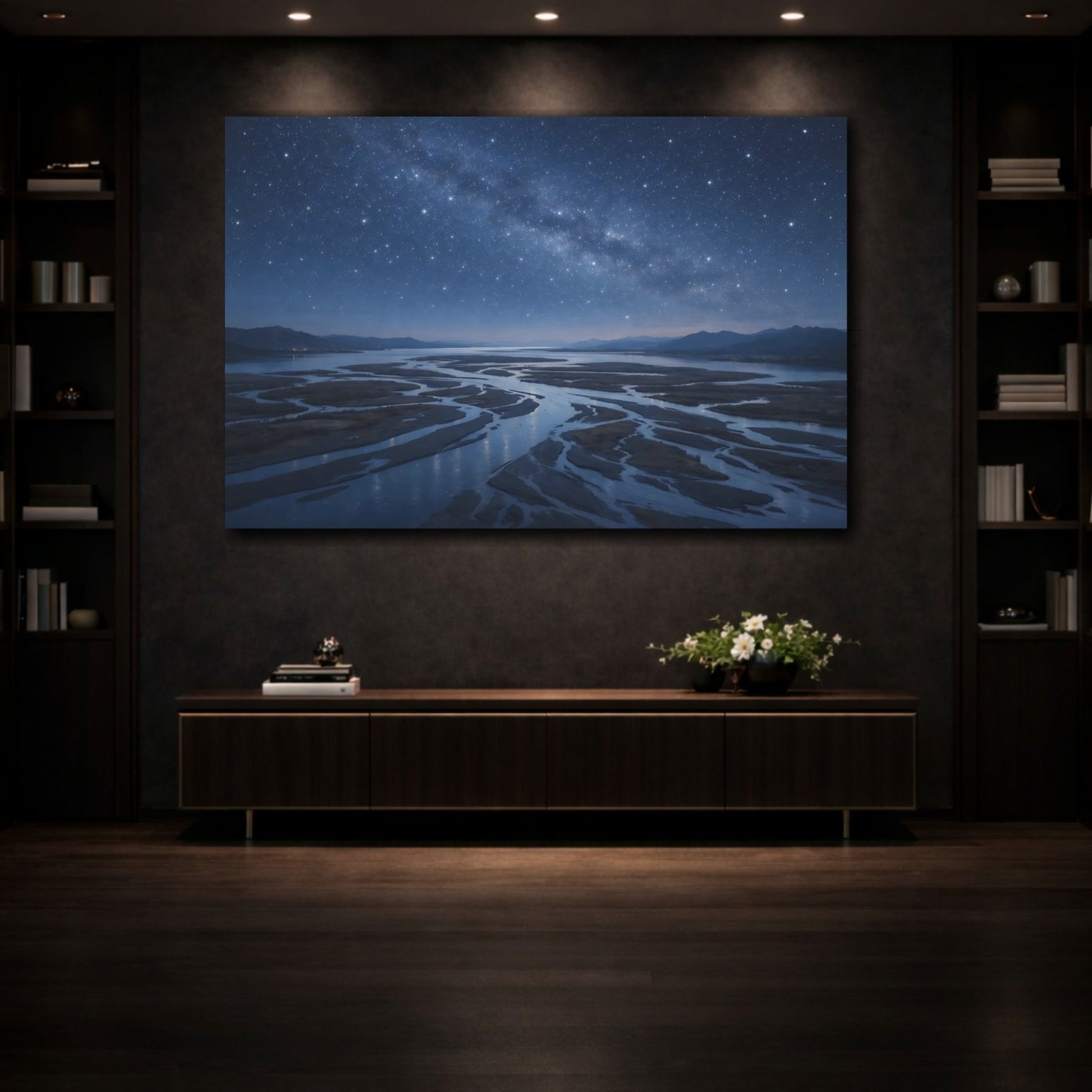 Nature Starry River Blue - Canvas Wall Art Print - YesArtYes