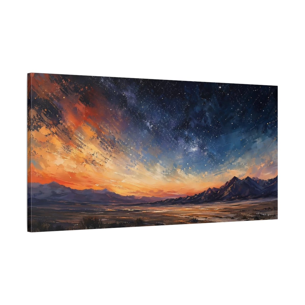 Main Mockup. Nature Starry Sky Orange And Blue shown as stretched canvas wall art