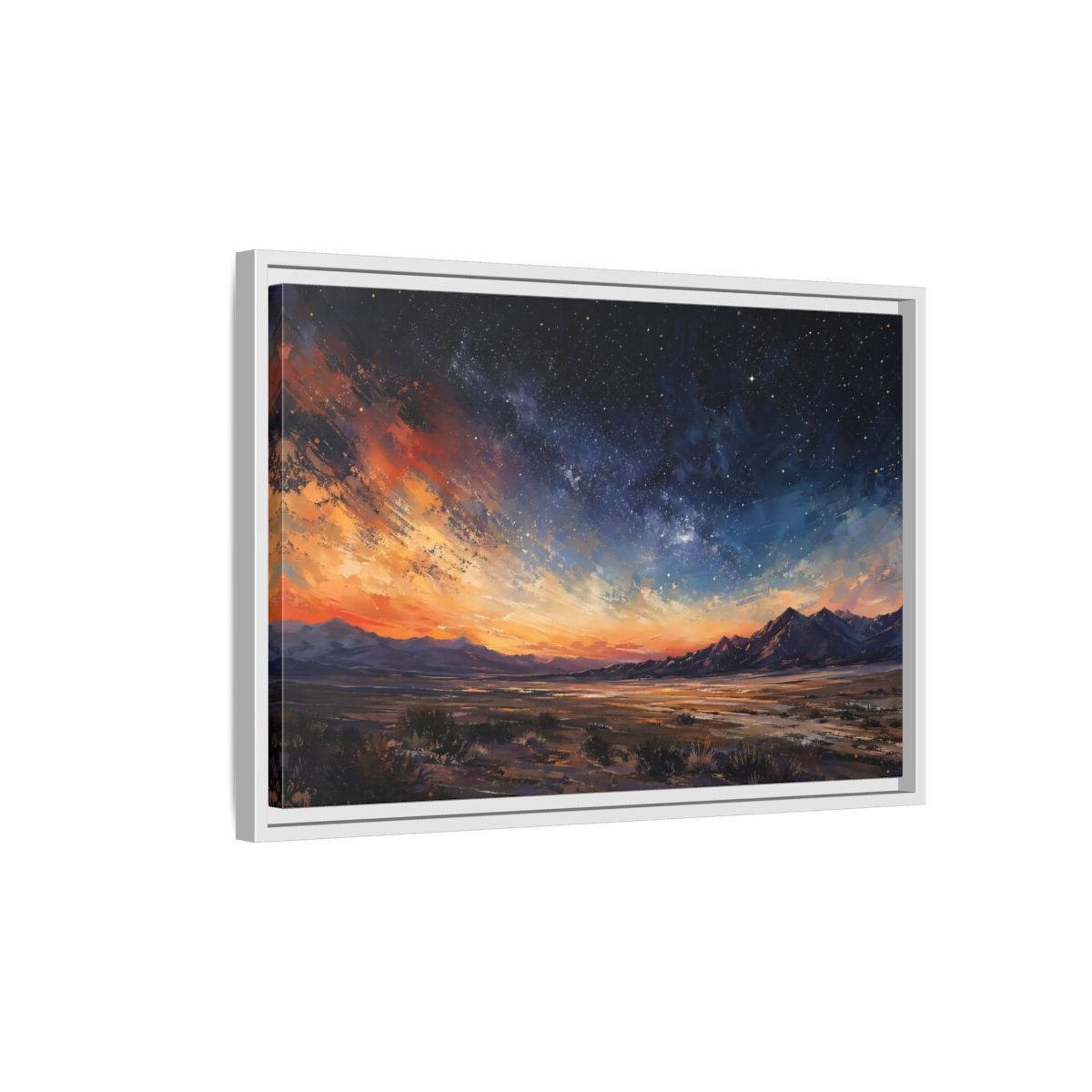Nature Starry Sky Orange Blue Landscape Framed Canvas Print – Impressionistic Living Room, Above Fireplace - YesArtYes