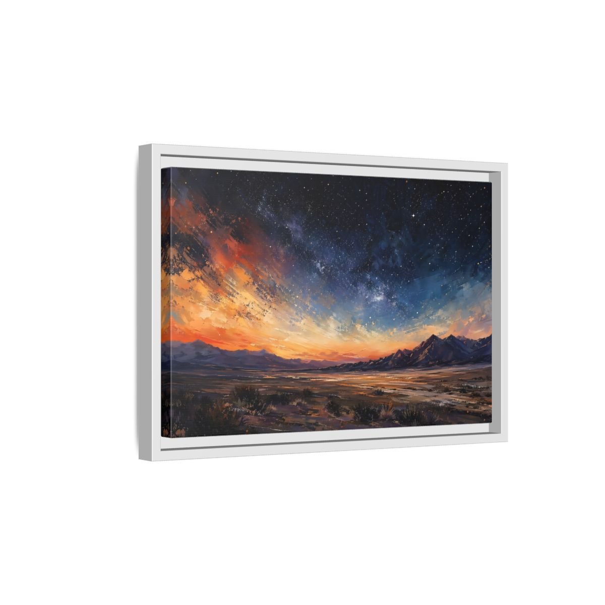 Nature Starry Sky Orange Blue Landscape Framed Canvas Print – Impressionistic Living Room, Above Fireplace - YesArtYes
