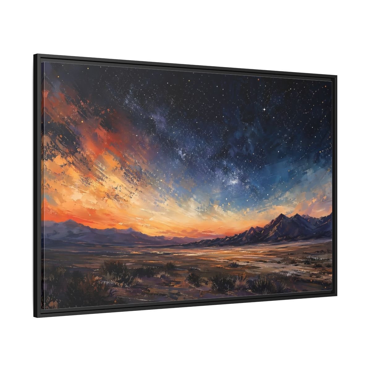 Nature Starry Sky Orange Blue Landscape Framed Canvas Print – Impressionistic Living Room, Above Fireplace - YesArtYes