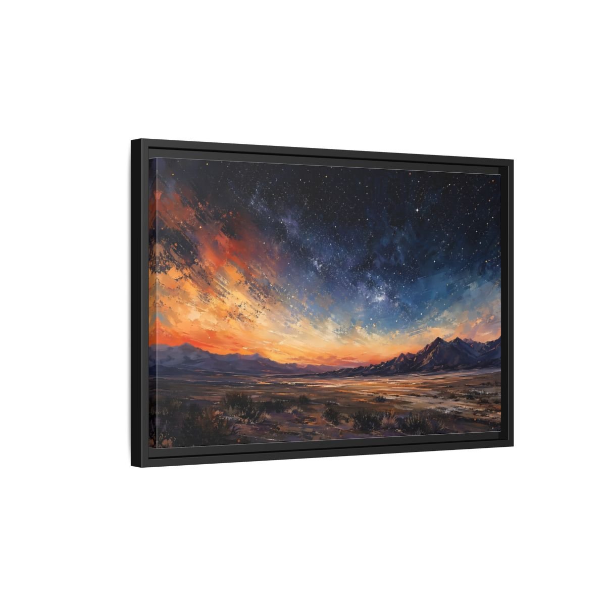 Nature Starry Sky Orange Blue Landscape Framed Canvas Print – Impressionistic Living Room, Above Fireplace - YesArtYes