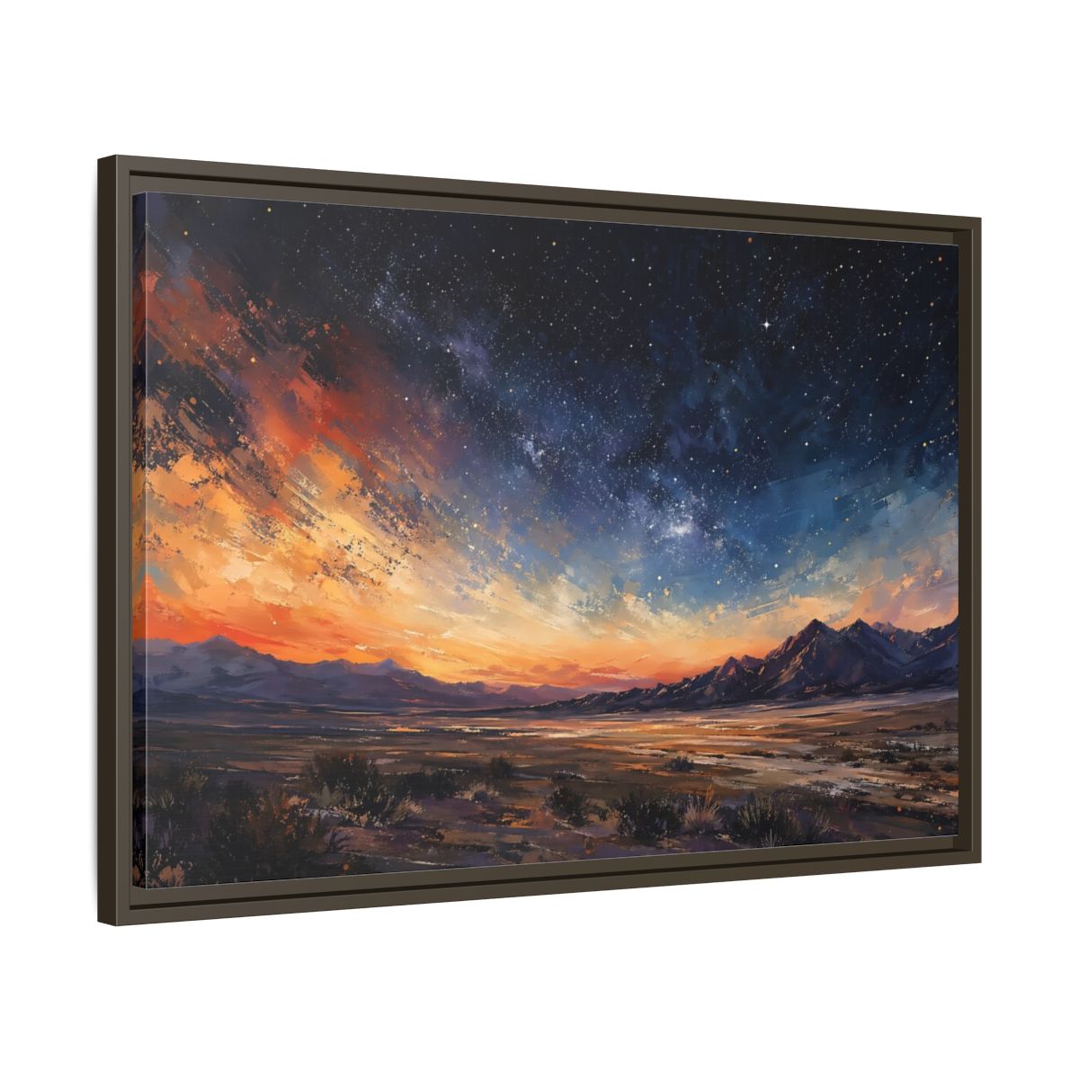 Nature Starry Sky Orange Blue Landscape Framed Canvas Print – Impressionistic Living Room, Above Fireplace - YesArtYes
