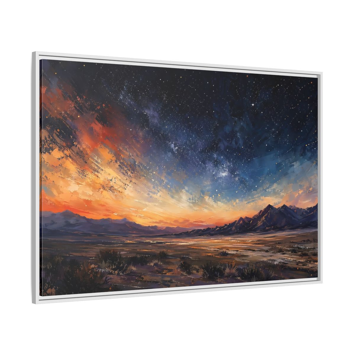 Nature Starry Sky Orange Blue Landscape Framed Canvas Print – Impressionistic Living Room, Above Fireplace - YesArtYes