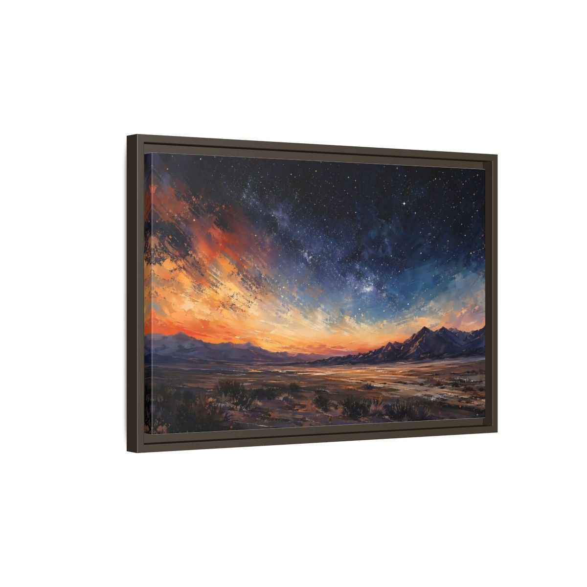 Nature Starry Sky Orange Blue Landscape Framed Canvas Print – Impressionistic Living Room, Above Fireplace - YesArtYes