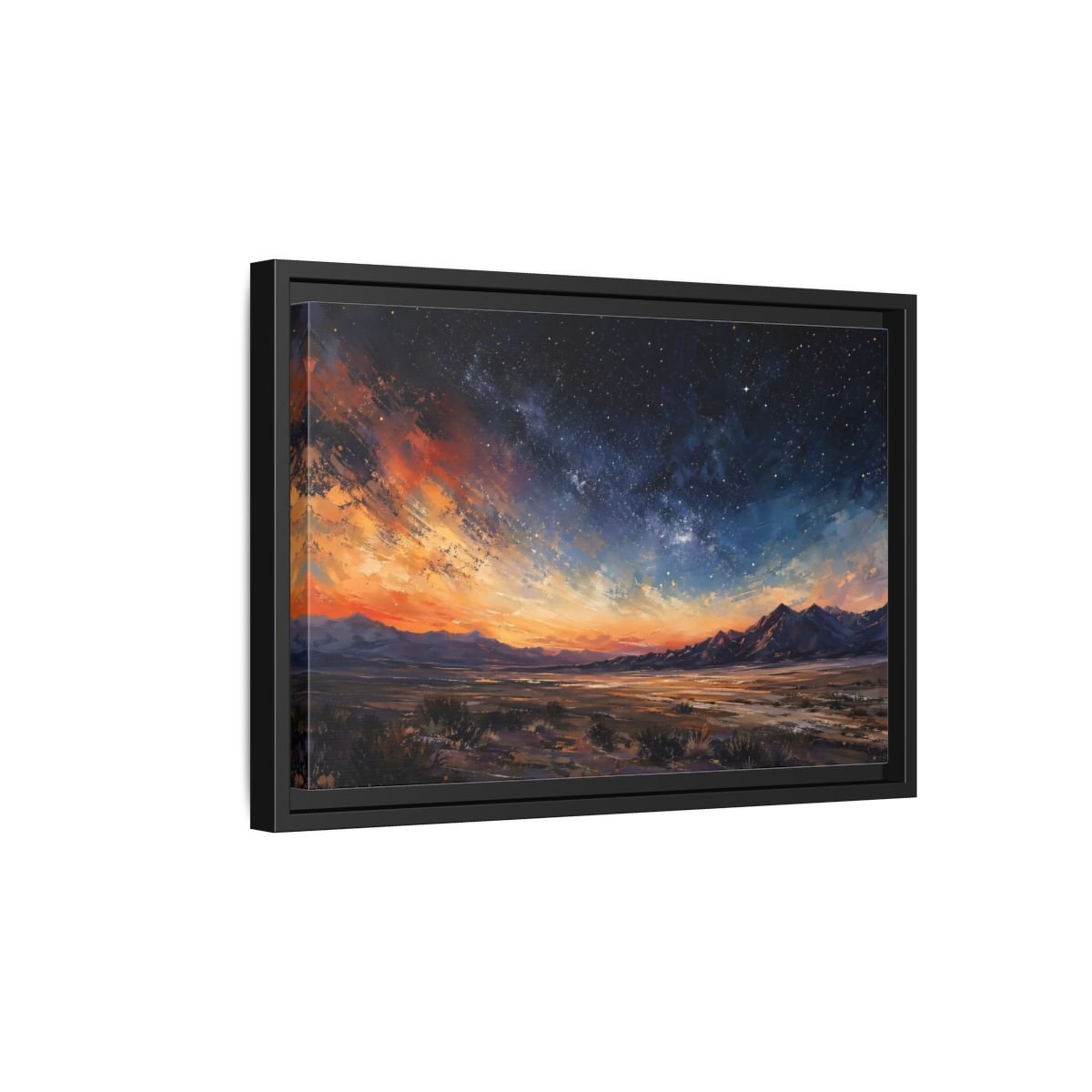Nature Starry Sky Orange Blue Landscape Framed Canvas Print – Impressionistic Living Room, Above Fireplace - YesArtYes