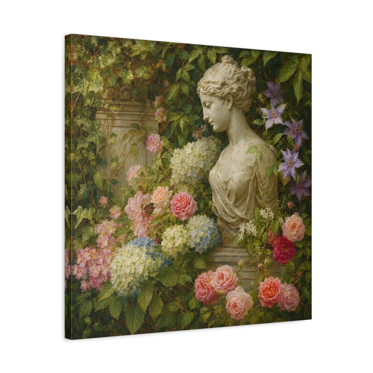 Side Mockup 4. Nature Statue Bust Classical Garden Bust shown as stretched canvas wall art