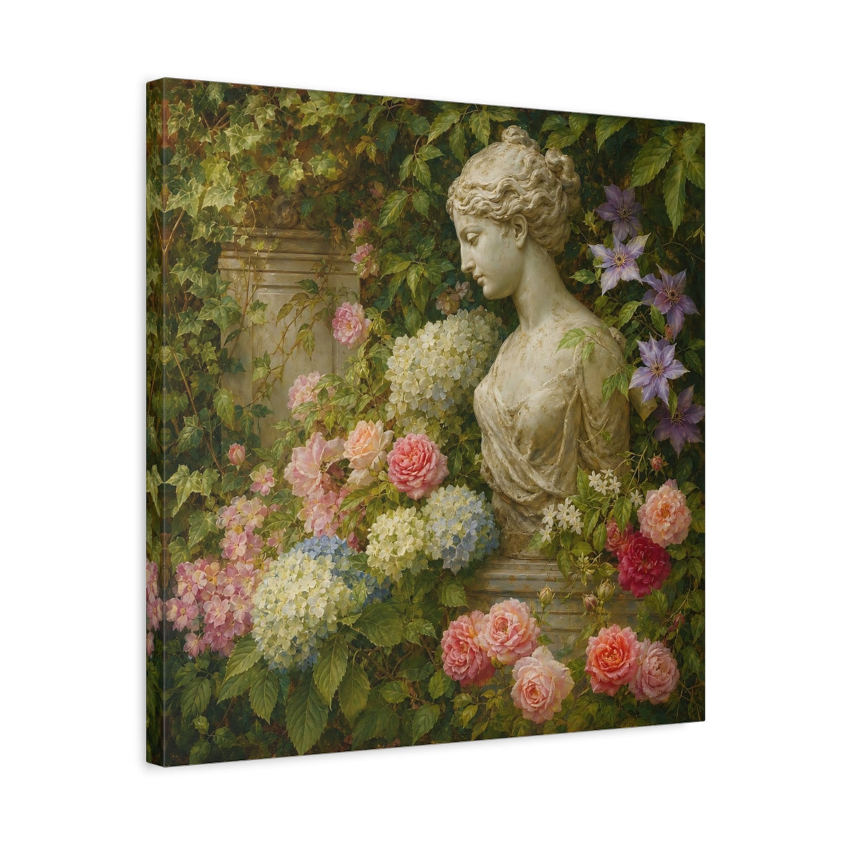 Side Mockup 5. Nature Statue Bust Classical Garden Bust shown as stretched canvas wall art