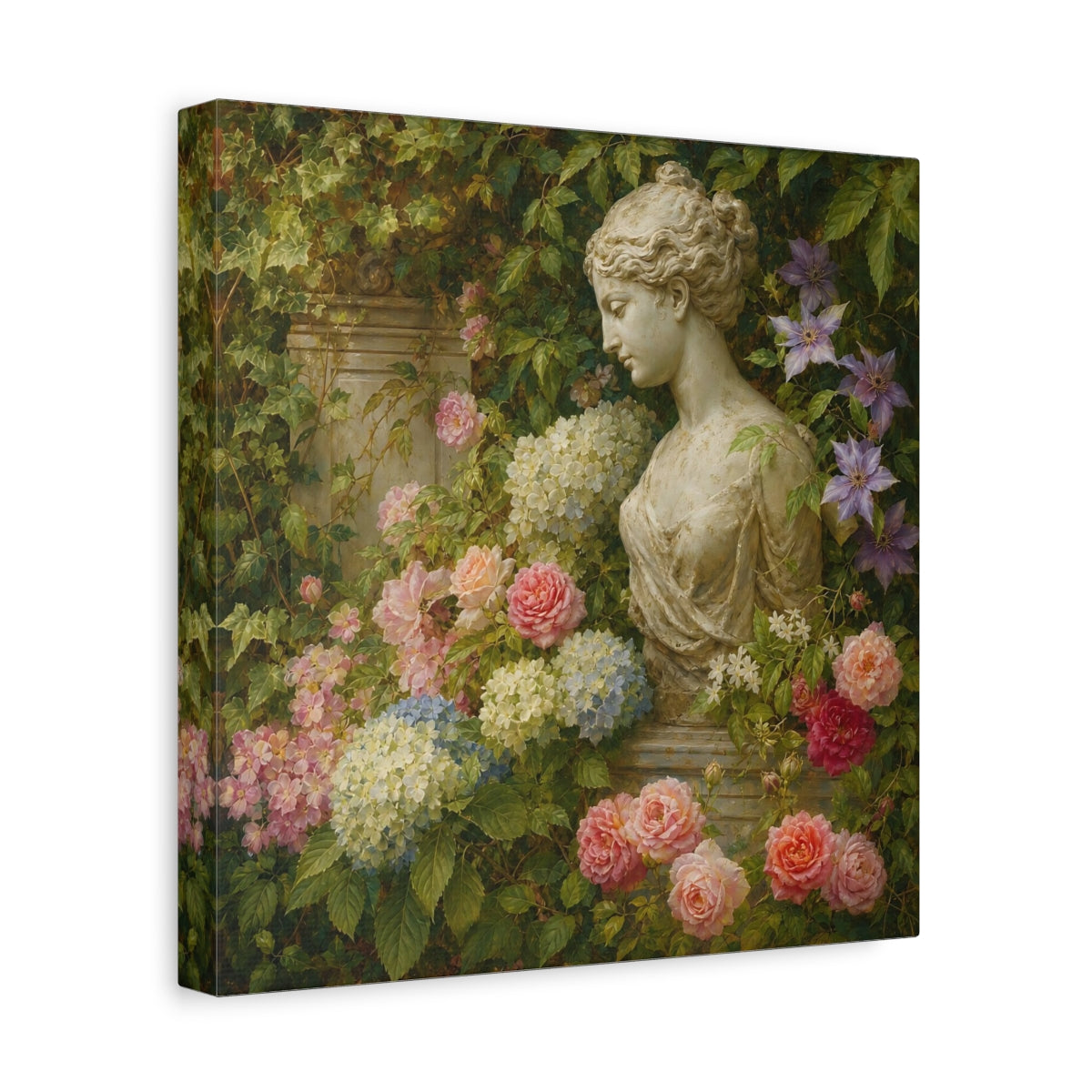 Side Mockup 8. Nature Statue Bust Classical Garden Bust shown as stretched canvas wall art