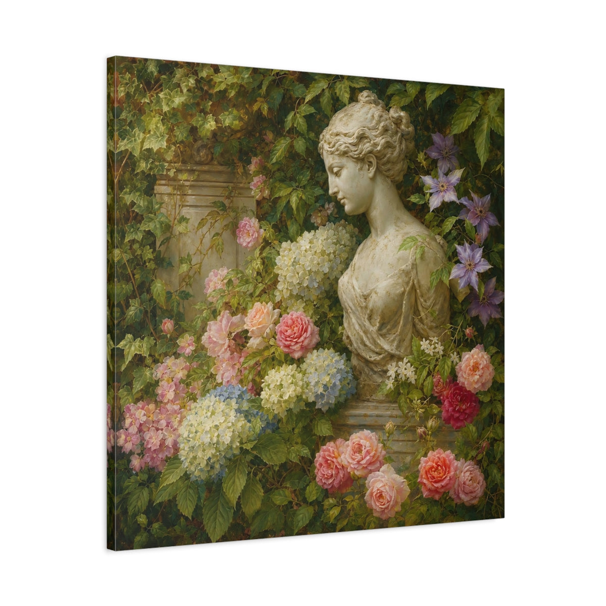 Side Mockup 3. Nature Statue Bust Classical Garden Bust shown as stretched canvas wall art