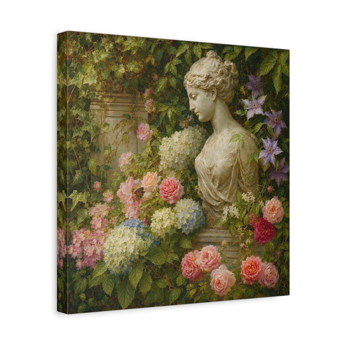 Side Mockup 7. Nature Statue Bust Classical Garden Bust shown as stretched canvas wall art