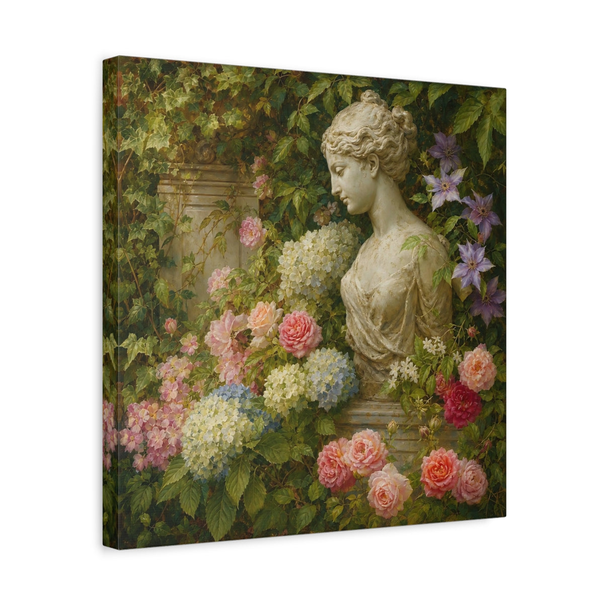 Side Mockup 6. Nature Statue Bust Classical Garden Bust shown as stretched canvas wall art