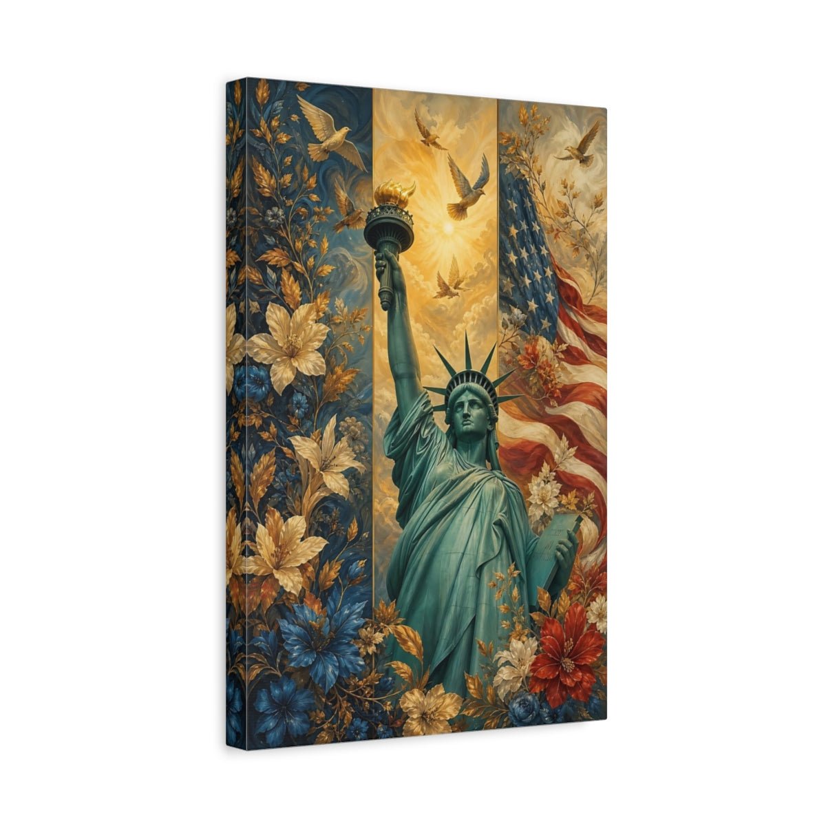 Nature Statue Of Liberty Floral Canvas Wall Art Print – Living Room Decor, Above Console Table - YesArtYes