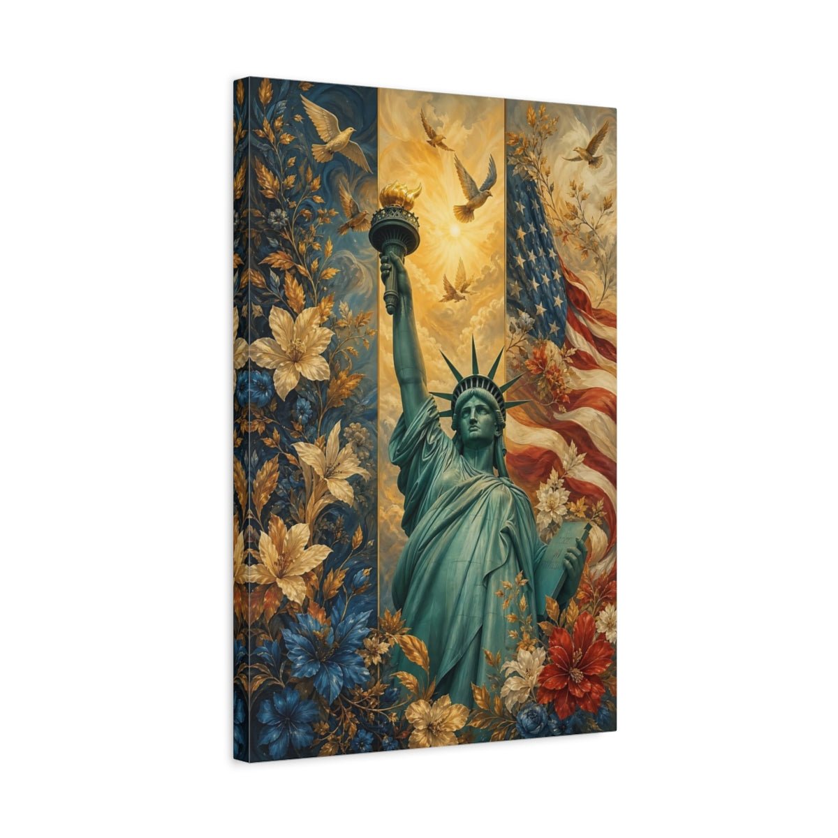 Nature Statue Of Liberty Floral Canvas Wall Art Print – Living Room Decor, Above Console Table - YesArtYes